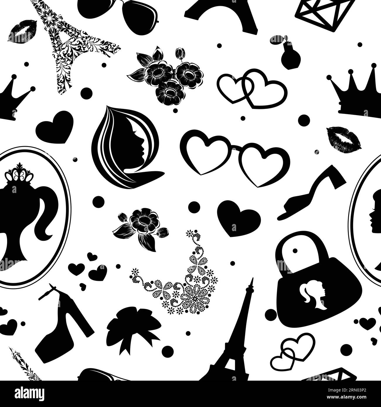 Accessori per bambola nera silhouette senza cuciture Illustrazione Vettoriale