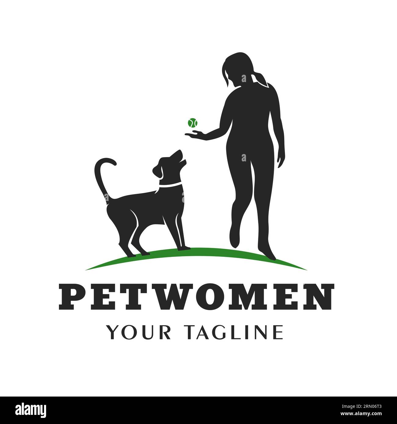 Silhouette di donna che gioca con PET Dog. Dog Trainer Animal Lover Illustration Design Illustrazione Vettoriale