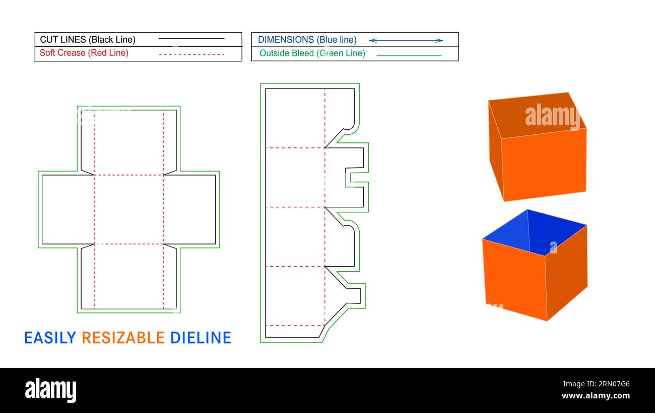 Scatola regalo in carta, linea di filiera con coperchio e file vettoriale 3D. Illustrazione Vettoriale