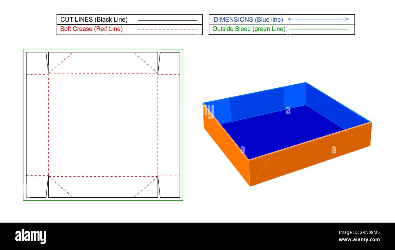 Scatola pieghevole, facilmente modificabile e richiudibile, scatola di spedizione ondulata, modello linea matrice e rendering 3D. Illustrazione Vettoriale