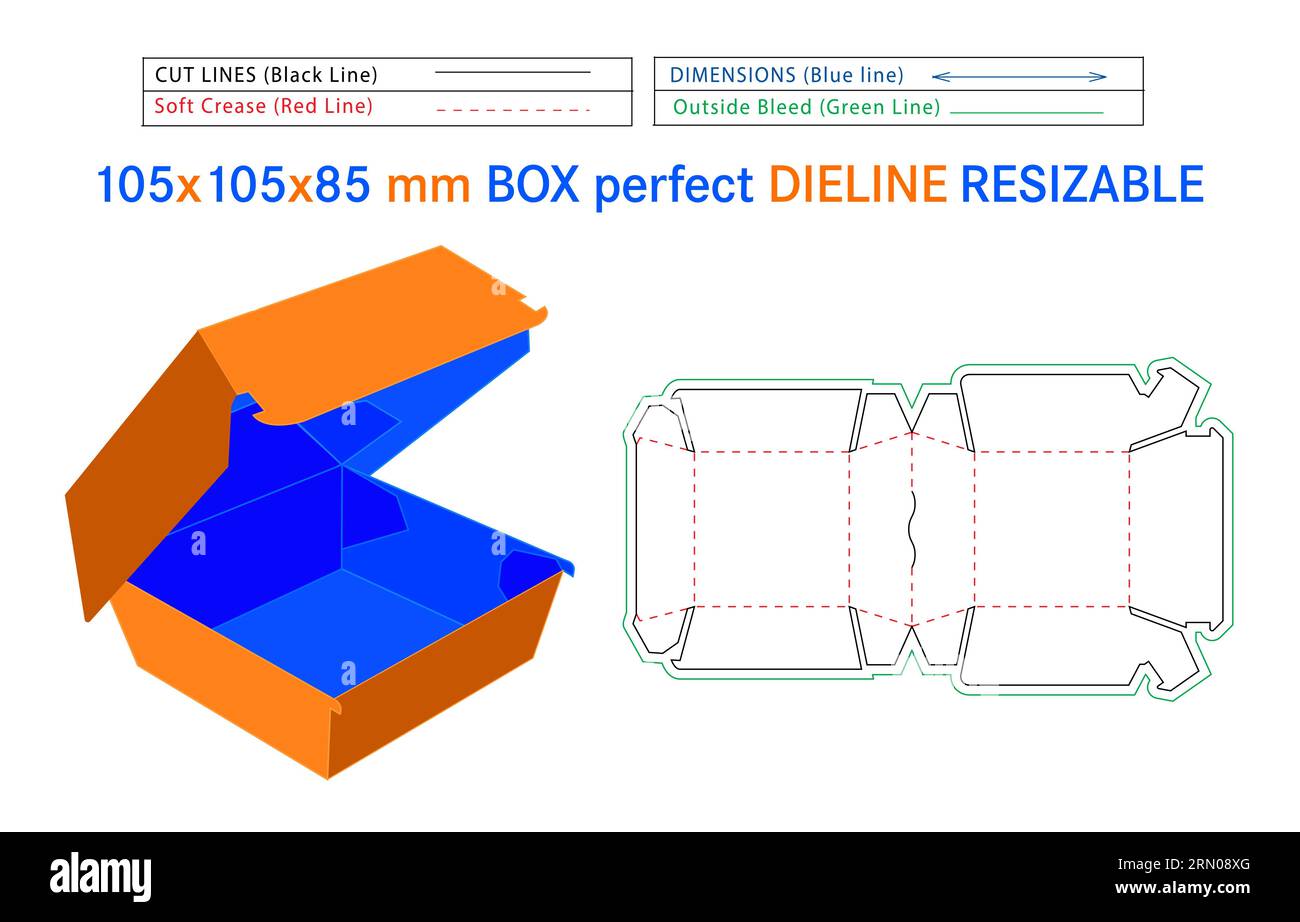 Scatola hamburger Die line scatola per hamburger e modello fustellato scatola senza colla Illustrazione Vettoriale
