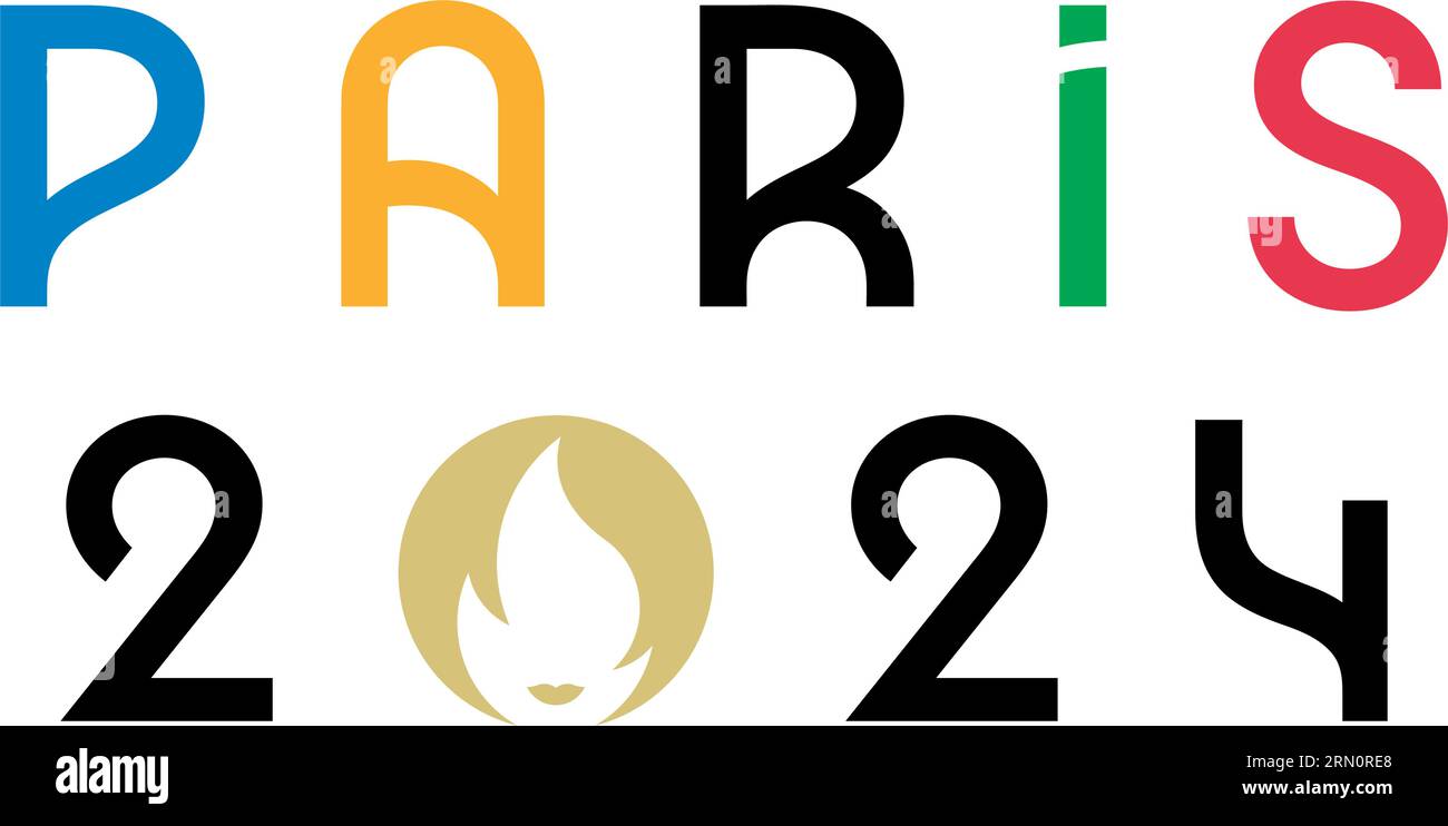 Ucraina, Charkiv - 2 agosto 2023. Parigi, Francia, 2024 Olimpiadi estive logo ufficiale. Illustrazione vettoriale dei giochi olimpici. Illustrazione Vettoriale