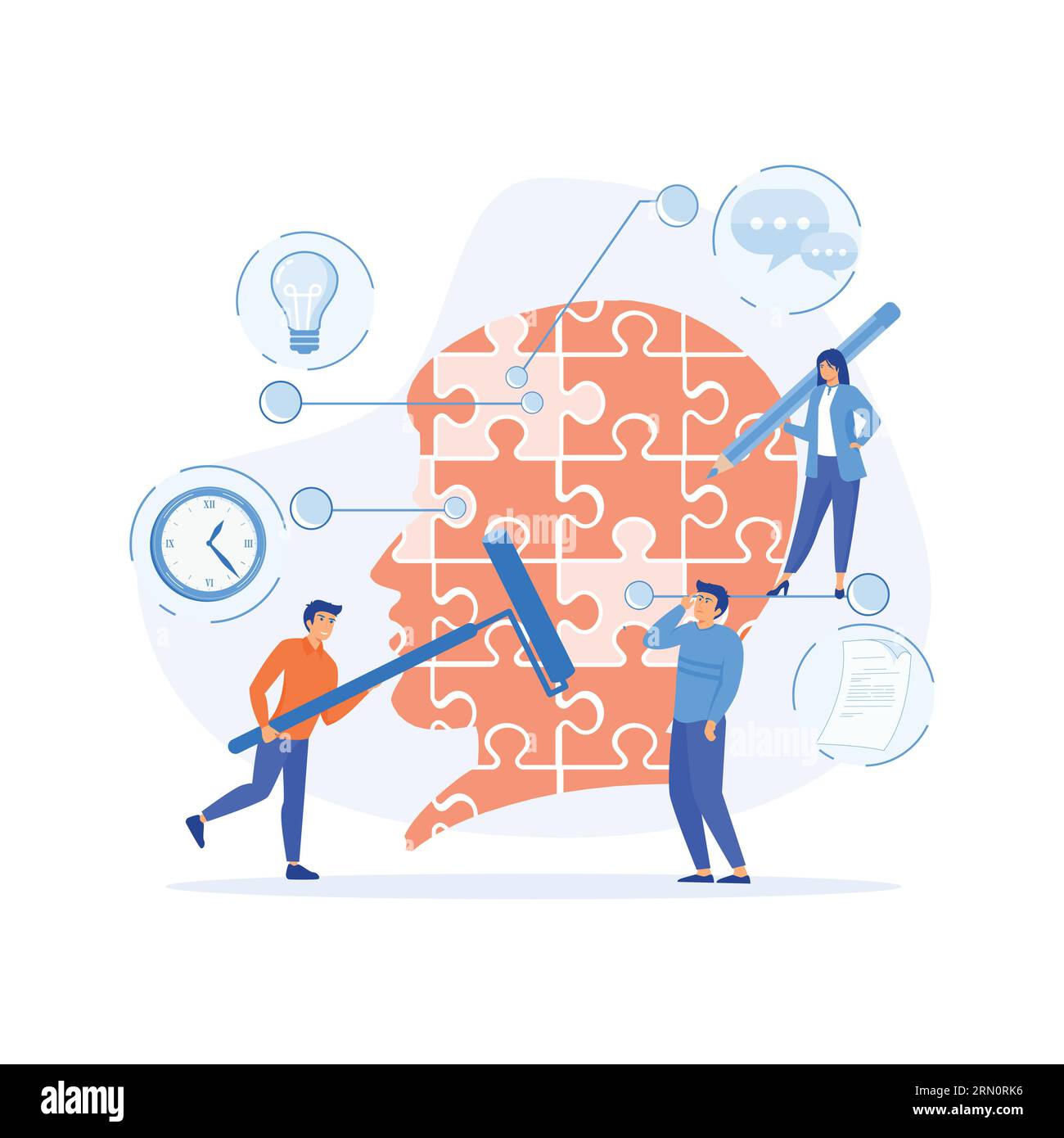 assistente online al lavoro. collaborazione in azienda, brainstorming, illustrazione moderna a vettore piatto Illustrazione Vettoriale