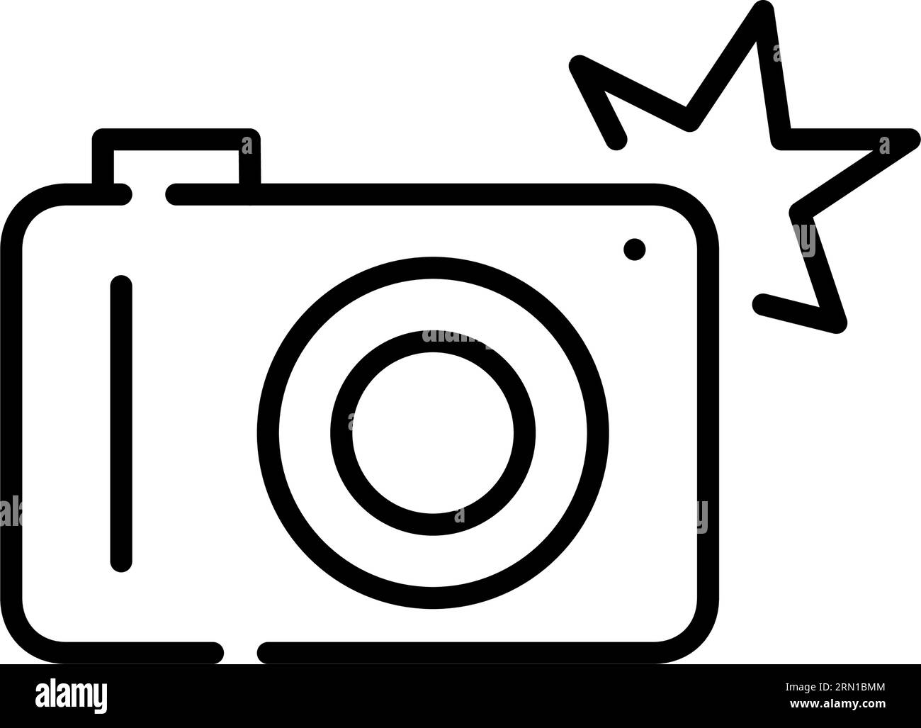 Fotocamera con flash. Scattare foto per il blog. Pixel Perfect, tratto modificabile Illustrazione Vettoriale
