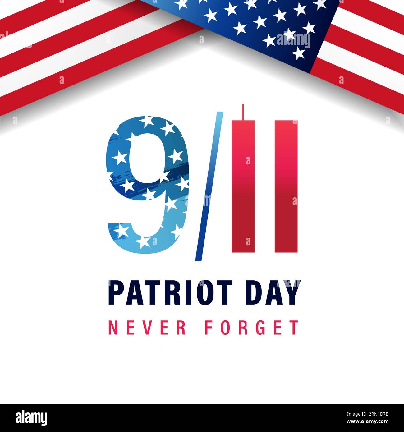9/11 Patriot Day USA non dimenticare mai con le bandiere. Illustrazione concettuale vettoriale per Patriot Day USA. Non dimenticheremo mai l'11 settembre 2001, poster Illustrazione Vettoriale