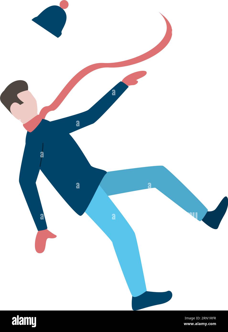 Un giovane che scivola sull'icona piatta di ghiaccio Illustrazione Vettoriale