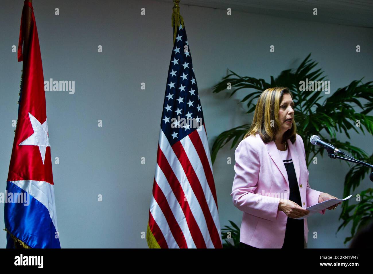 POLITIK US-kubanische Gespräche a l'Avanna (150121) -- L'AVANA, 21 gennaio 2015 -- Josefina Vidal Ferreira, direttore generale del Ministero degli affari Esteri cubano degli Stati Uniti, parla alla conferenza stampa dopo i colloqui USA-Cuba sulla questione dell'immigrazione al Palazzo delle convenzioni dell'Avana a l'Avana, Cuba, 21 gennaio 2015. Le delegazioni di Cuba e degli Stati Uniti hanno tenuto colloqui storici di alto livello sui temi del ripristino delle relazioni e dell'immigrazione durante i due giorni di incontro qui. ) CUBA-HAVANA-DIPLOMAZIA-US-TALKS-IMMIGRATION LiuxBin PUBLICATIONxNOTxINxCHN politica U.S.A., discussioni cubane a l'Avana Foto Stock