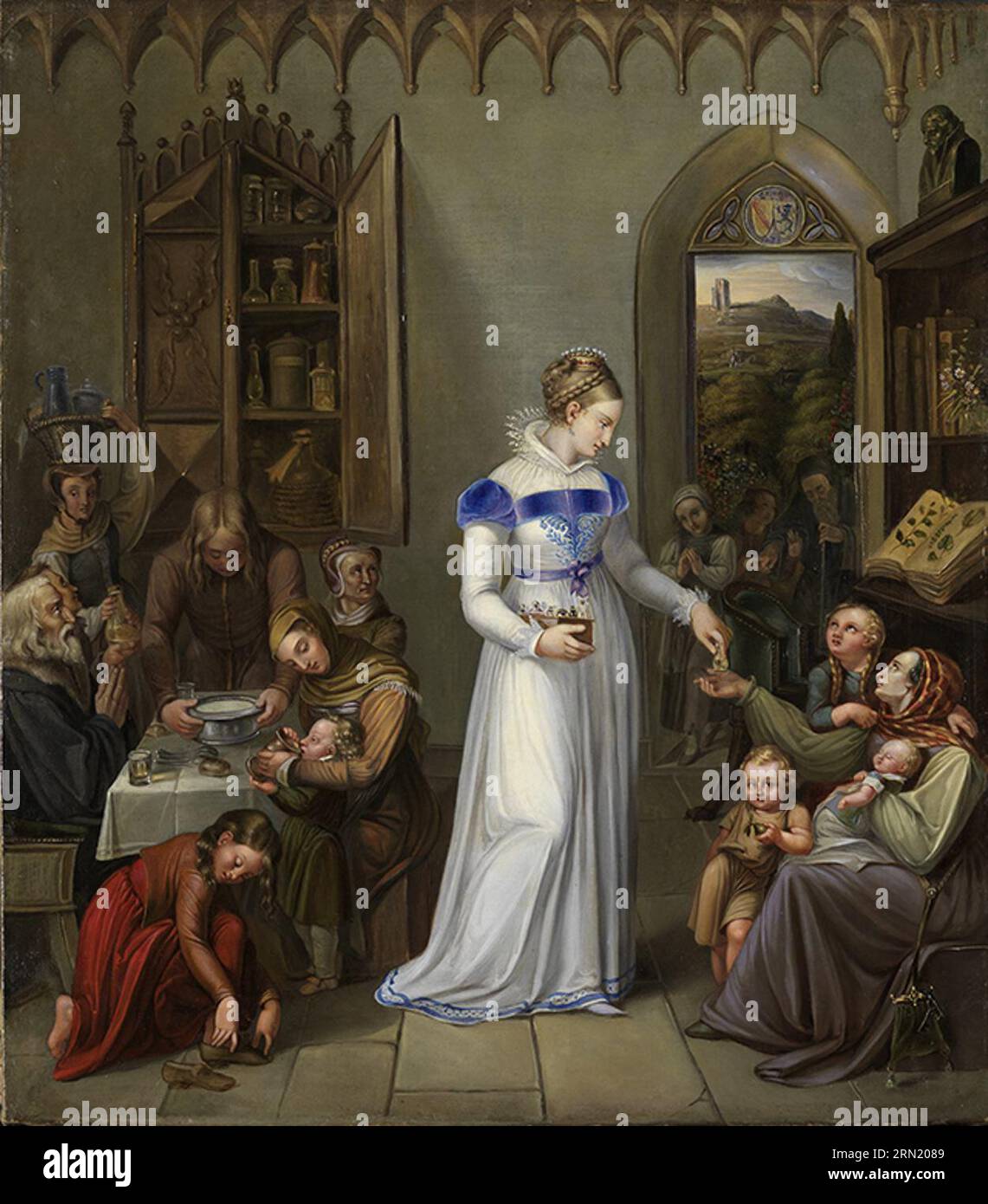 Markgräfin Anna von Baden-Durlach verteilt Almosen an Arme und Kranke 1823 di Sophie Reinhard Foto Stock