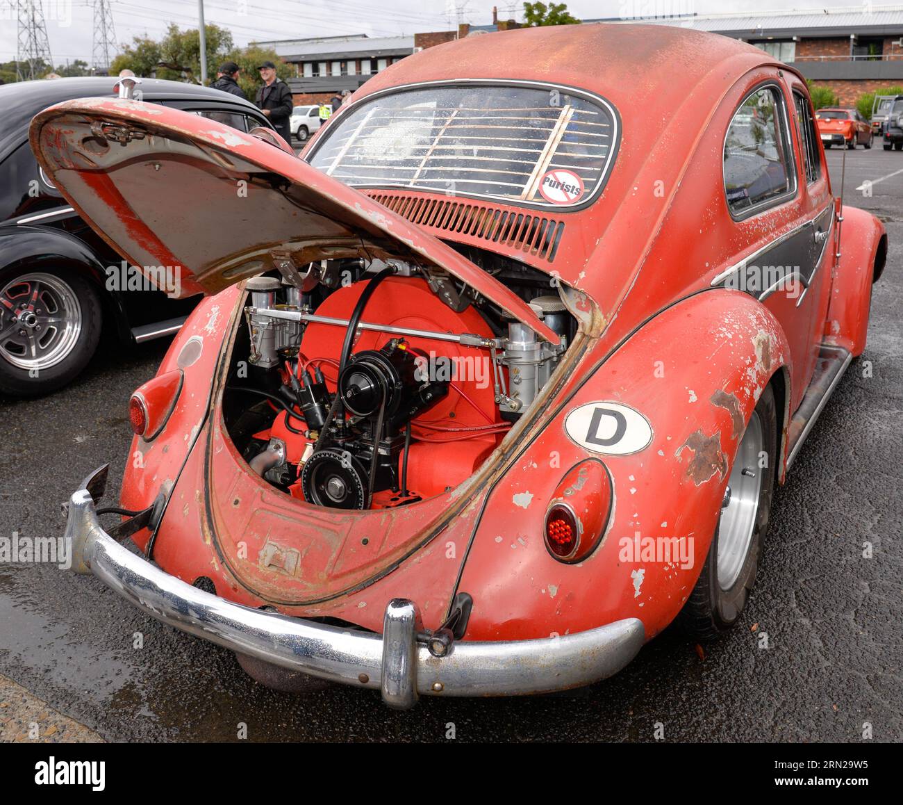 Volkswagen VW Beetle Red Rusty Vintage retro Show Shine Day Out, Melbourne Victoria Foto Stock