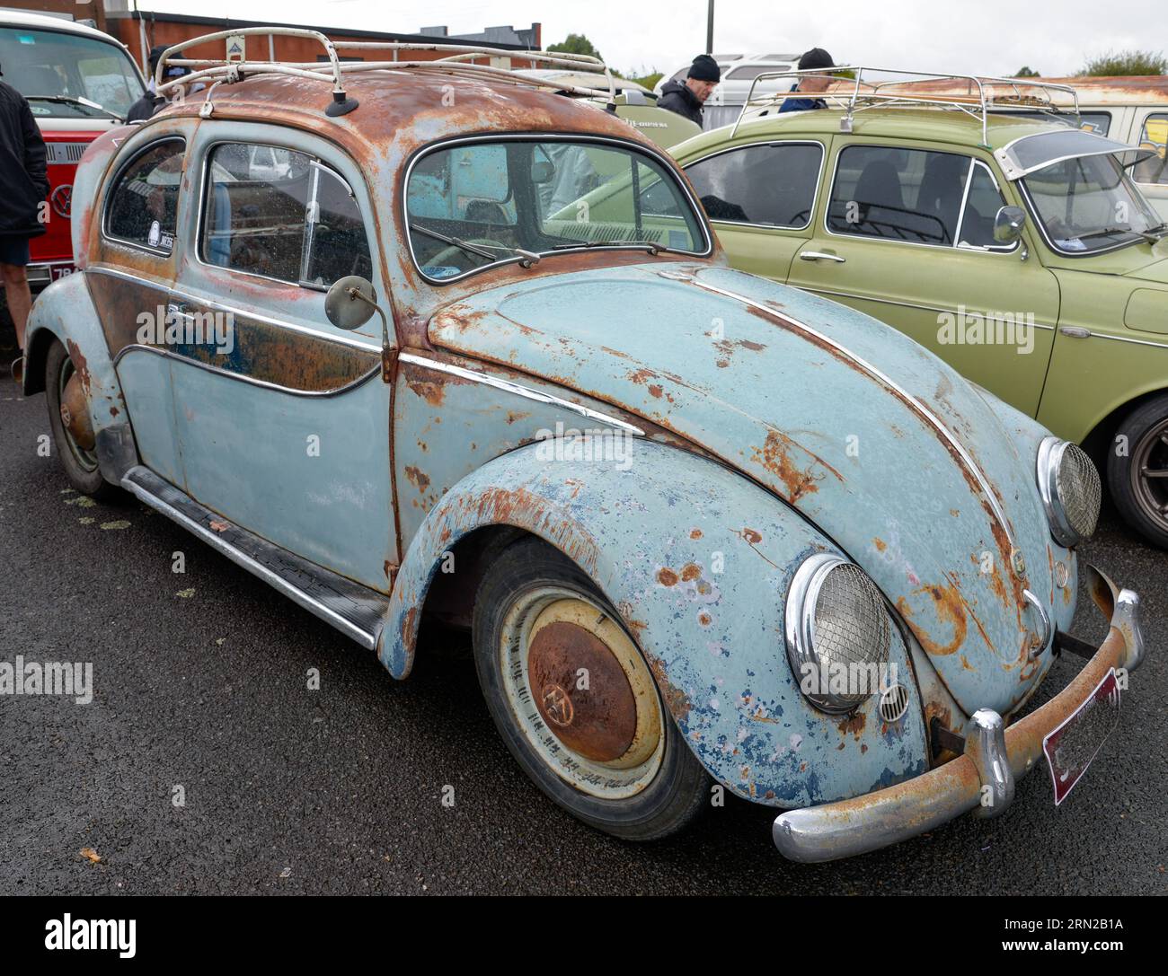 Volkswagen VW Beetle Blue Rusty Oval Vintage retro Show Shine Day Out, Melbourne Victoria Foto Stock