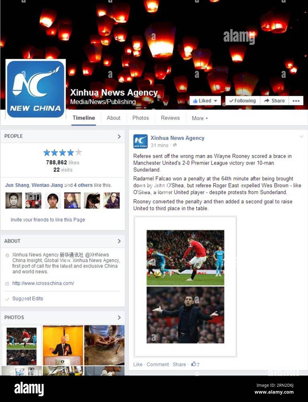 Questa schermata mostra la pagina dell'account facebook di News Agency. Ha annunciato ufficialmente la sua presenza globale sui social media domenica, dopo aver ribattezzato i suoi account Facebook, Twitter e YouTube con il nome unificato New China. () CINA-- LANCIO DI ACCOUNT DI SOCIAL MEDIA GLOBALI (CN) Xinhua PUBLICATIONxNOTxINxCHN questa cattura della schermata mostra la pagina dell'account Facebook dell'agenzia di stampa ha ufficialmente svelato la sua presenza sui social media globali domenica dopo aver rinominato i suoi account Facebook Twitter e YouTube con il nome unificato New China Global Social Media Accounts Launch CN XINHUA PUB Foto Stock