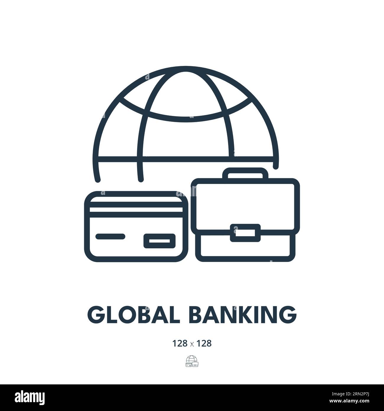 Icona Global Banking. Internazionale, Banca, mondo. Tratto modificabile. Icona vettore semplice Illustrazione Vettoriale
