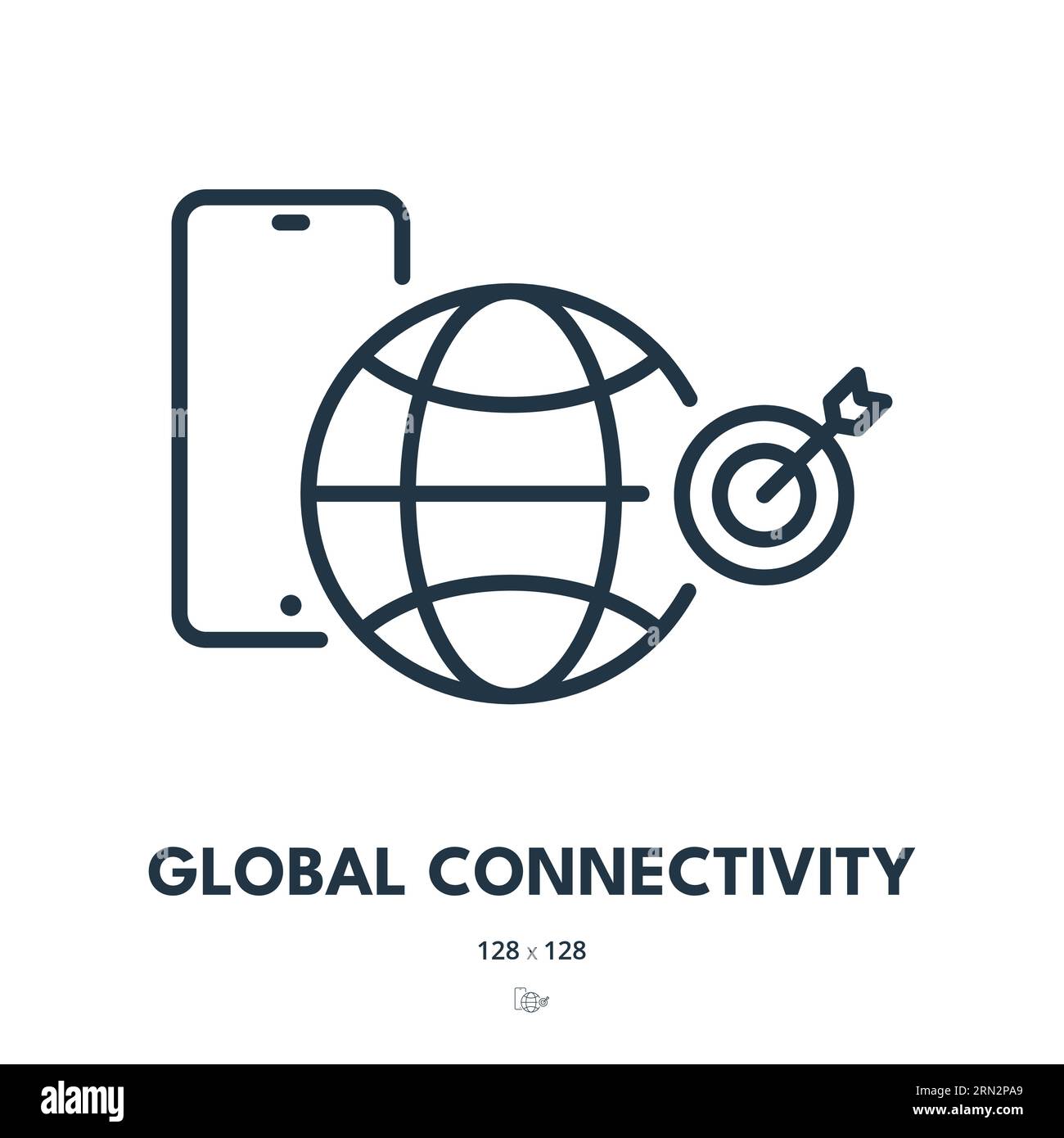 Icona connettività globale. Rete, connessione, comunicazione. Tratto modificabile. Icona vettore semplice Illustrazione Vettoriale