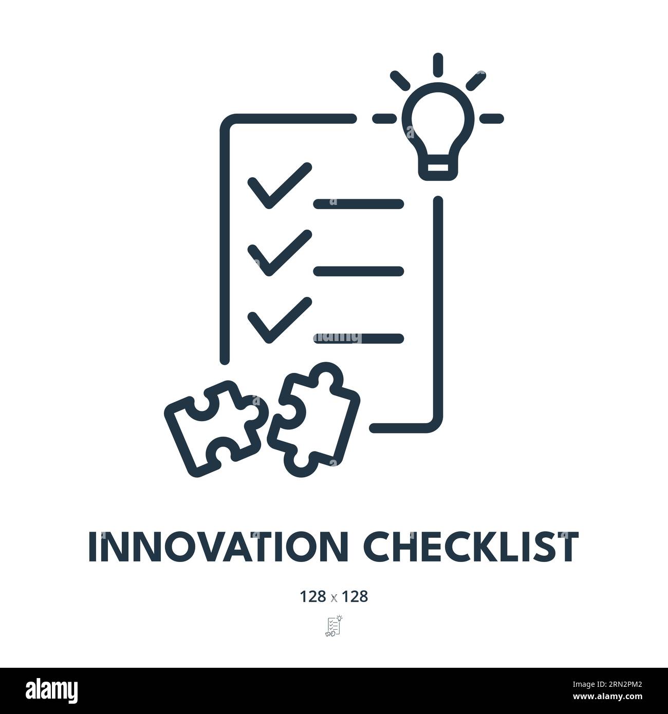 Icona elenco di controllo per l'innovazione. Idea, creatività, invenzione. Tratto modificabile. Icona vettore semplice Illustrazione Vettoriale