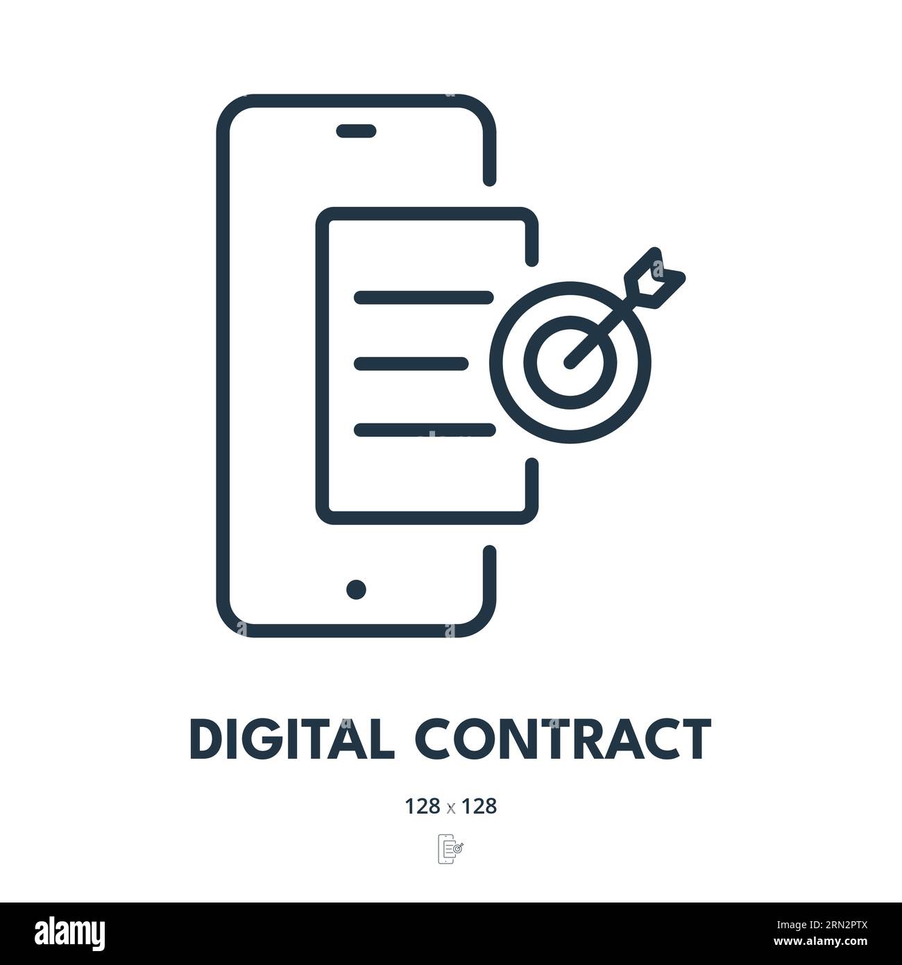 Icona contratto digitale. Accordo, firma, documento. Tratto modificabile. Icona vettore semplice Illustrazione Vettoriale