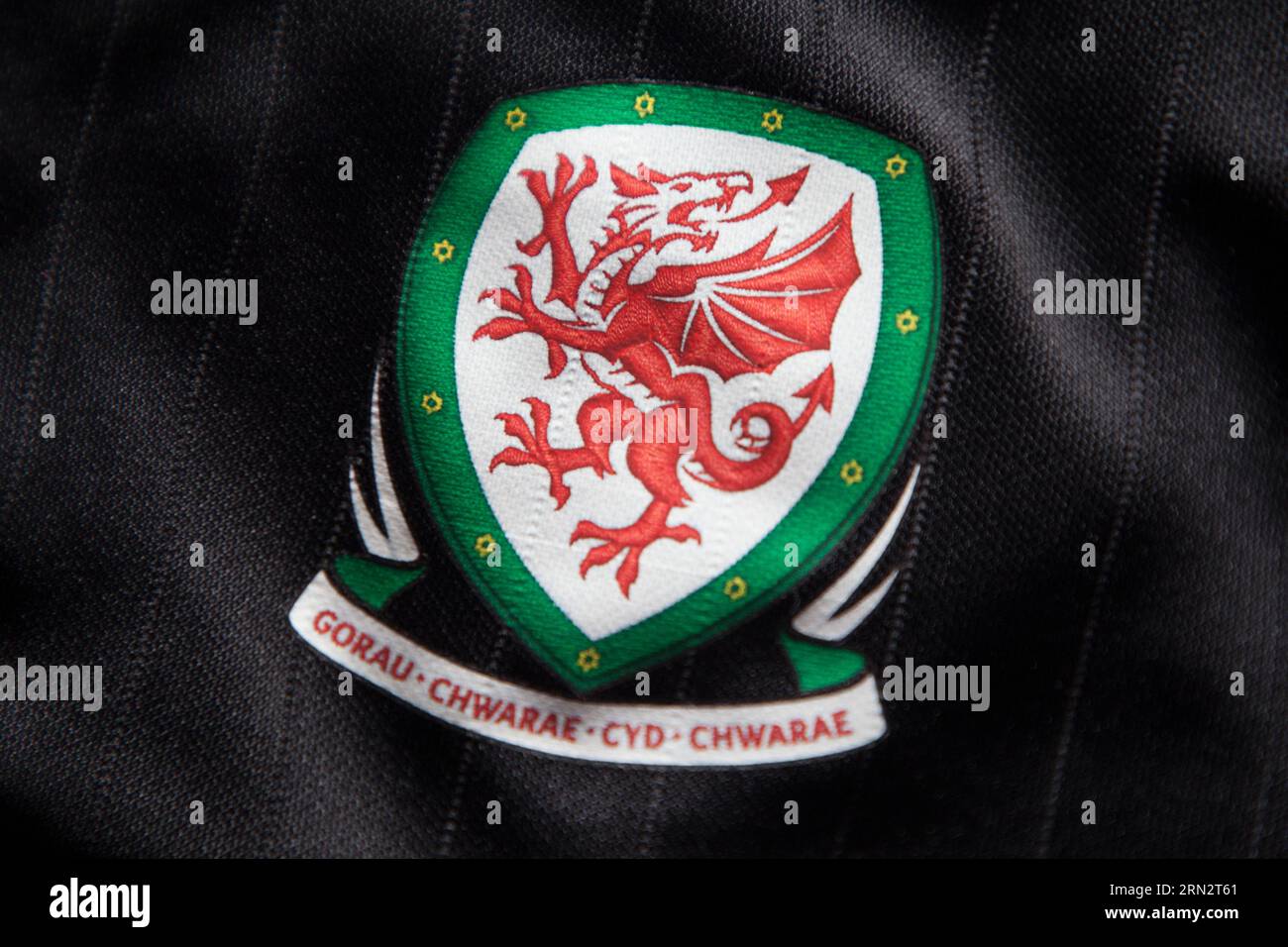 Football Association of Wales Emblem usato dal 2011 al 2019 - Cymdeithas Bêl-droed Cymru Foto Stock