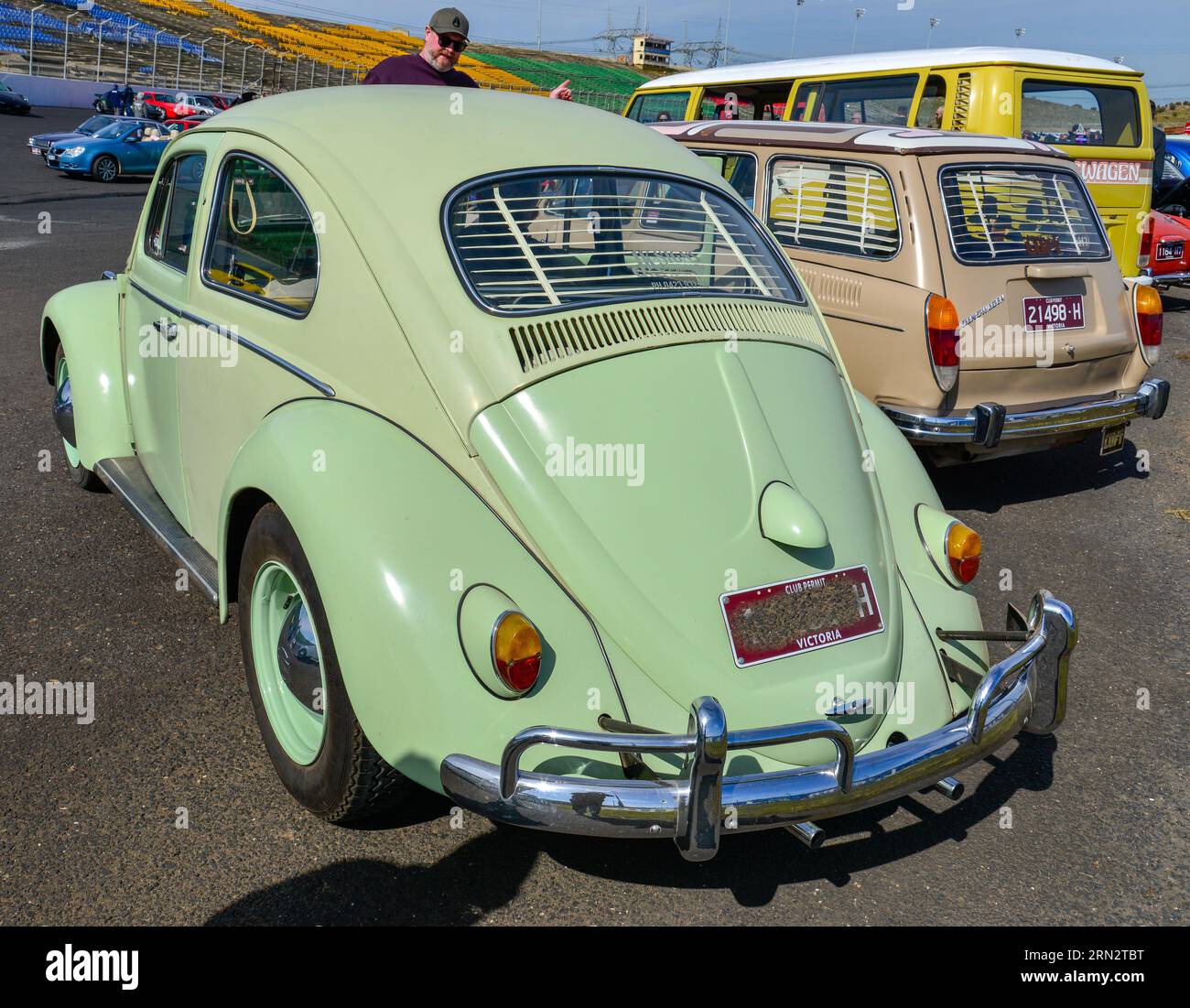Volkswagen VW Beetle Green Vintage retro On Show Shine, Melbourne, Victoria, Australia Foto Stock