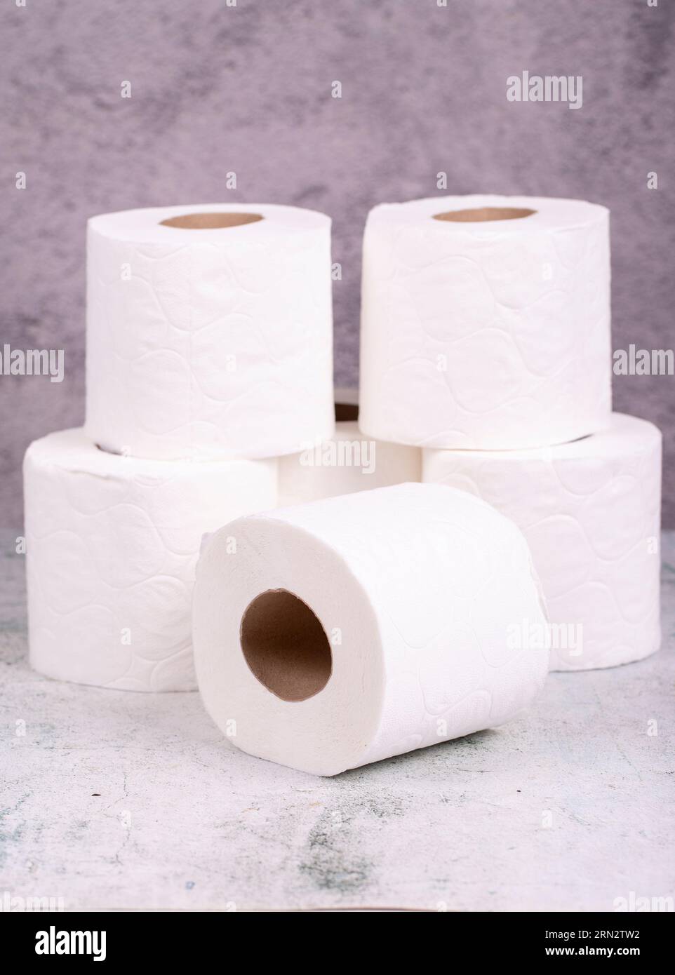 Carta igienica. Rotoli di carta igienica su sfondo grigio Foto Stock