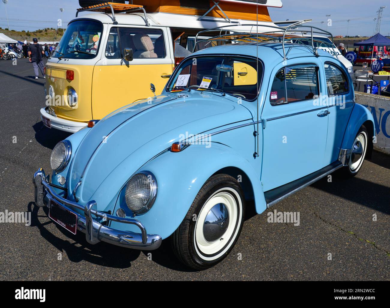 Volkswagen VW Beetle Blue vintage retro On Show Shine, Melbourne, Victoria, Australia Foto Stock