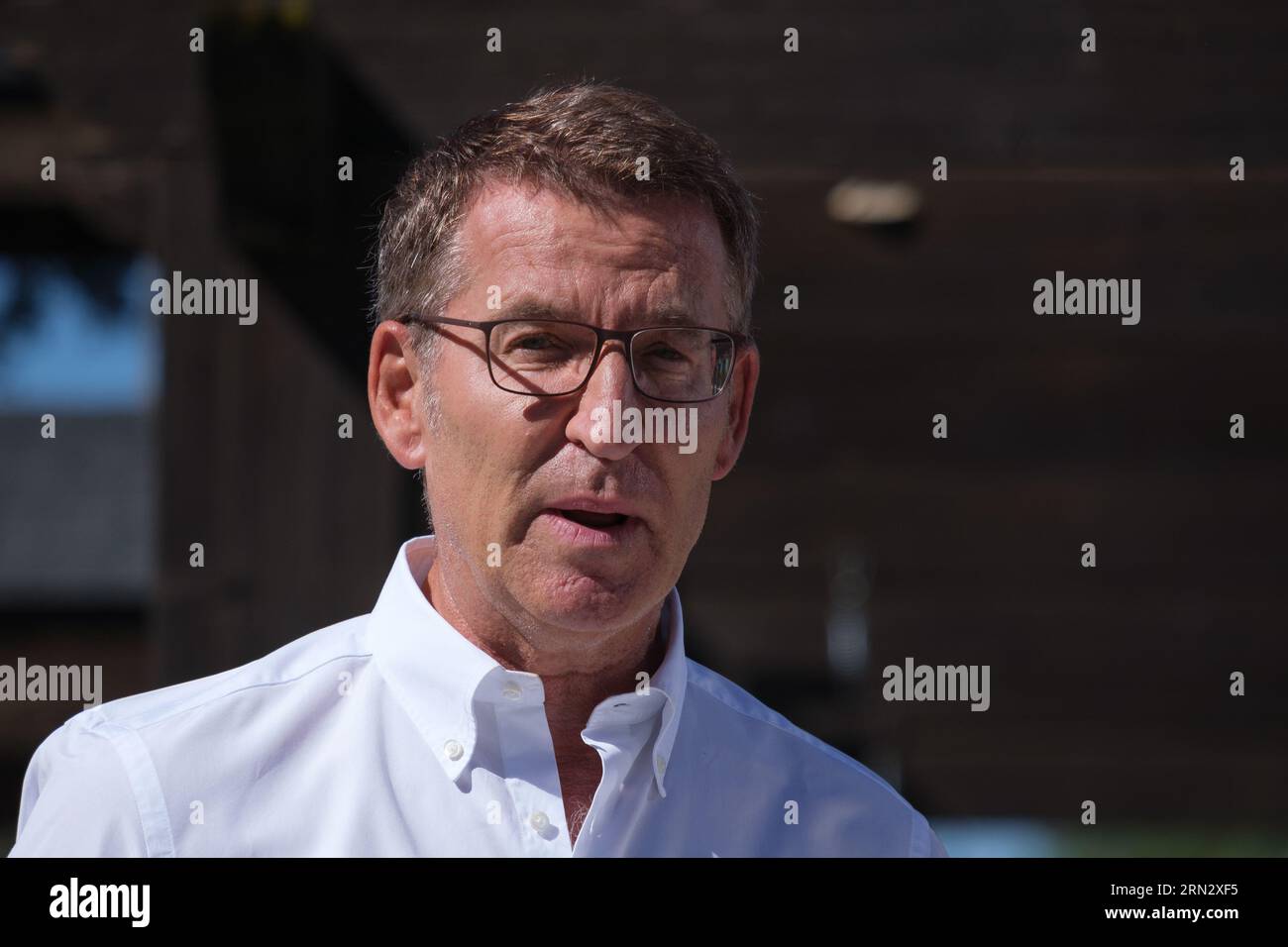 Il presidente del PP, Alberto Núñez Feijoo, durante un evento che apre il corso politico del PP, il 31 agosto 2023, Madrid, Spagna. Foto Stock