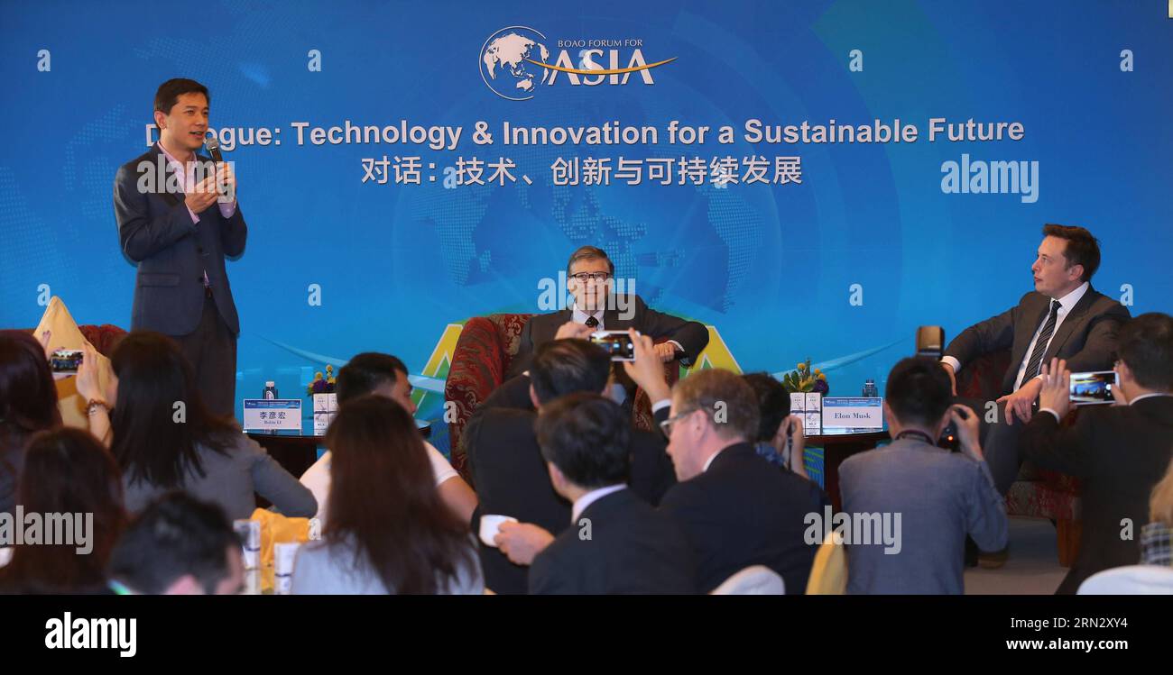 Presidente e CEO di Baidu Robin li (L Rear) presiede l'incontro per la colazione sul tema del dialogo: Tecnologia e innovazione per un futuro sostenibile durante il Boao Forum for Asia (BFA) 2015 a Boao, nella provincia di Hainan, nel sud della Cina, il 29 marzo 2015. All'incontro hanno partecipato anche Bill Gates (C) co-presidente della Fondazione Bill & Melinda Gates (C) e CEO di Tesla Motors Elon Musk. ) (mp) CHINA-BOAO-BFA 2015-TECHNOLOGY AND INNOVATION (CN) PangxXinglei PUBLICATIONxNOTxINxCHN Presidente e CEO di Baidu Robin ha lasciato l sedie posteriori l'incontro della colazione con il tema del dialogo tecnologia e innovazione per un sostegno Foto Stock Presidente e CEO di Baidu Robin li (L Rear) presiede l'incontro per la colazione sul tema del dialogo: Tecnologia e innovazione per un futuro sostenibile durante il Boao Forum for Asia (BFA) 2015 a Boao, nella provincia di Hainan, nel sud della Cina, il 29 marzo 2015. All'incontro hanno partecipato anche Bill Gates (C) co-presidente della Fondazione Bill & Melinda Gates (C) e CEO di Tesla Motors Elon Musk. ) (mp) CHINA-BOAO-BFA 2015-TECHNOLOGY AND INNOVATION (CN) PangxXinglei PUBLICATIONxNOTxINxCHN Presidente e CEO di Baidu Robin ha lasciato l sedie posteriori l'incontro della colazione con il tema del dialogo tecnologia e innovazione per un sostegno Foto Stock