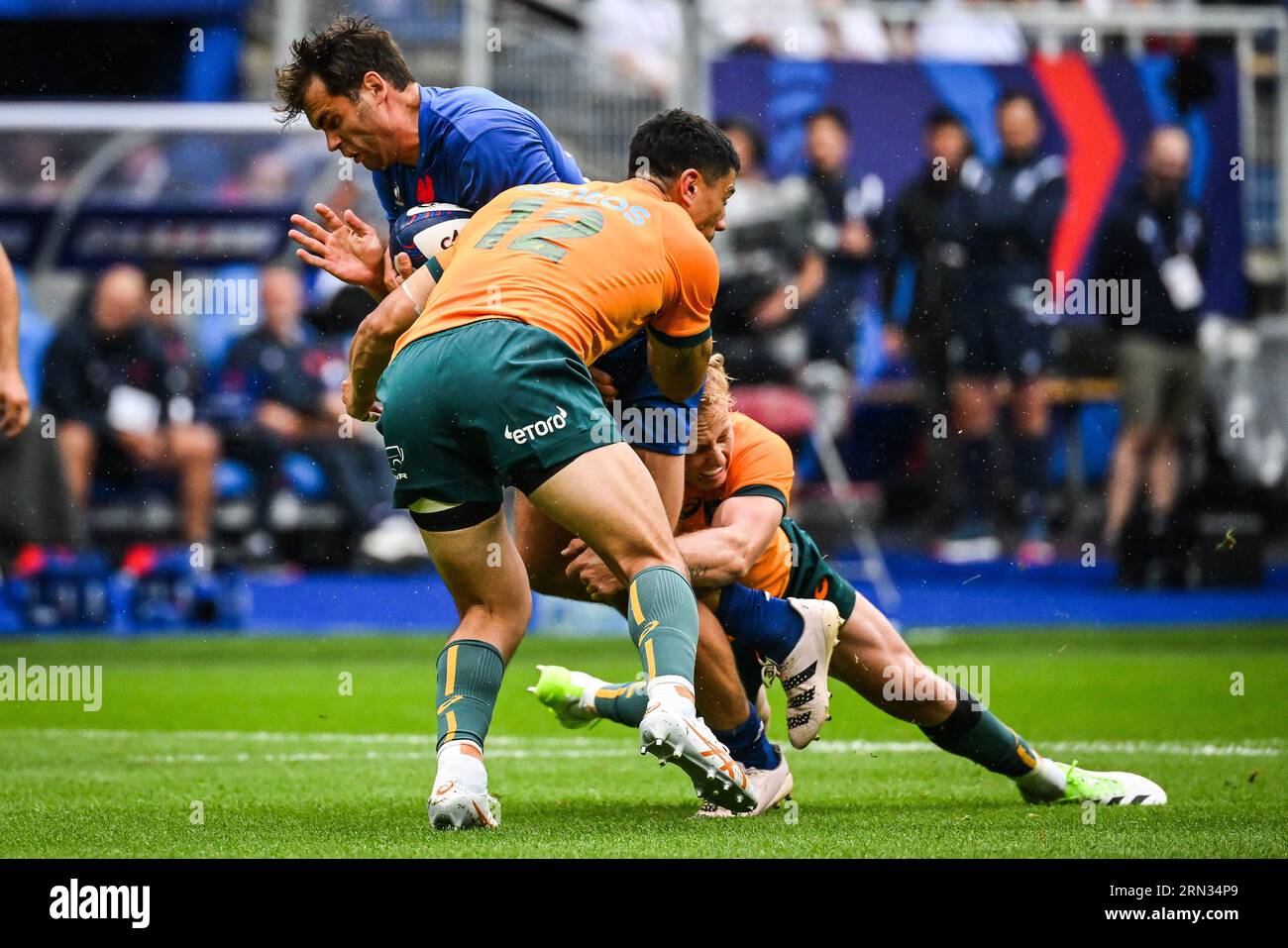 Parigi, Francia. 27 agosto 2023. Damian Penaud di Francia durante la partita amichevole tra Francia e Australia giocata allo Stade de France il 27 agosto a Parigi. (Foto di Matthieu Mirville/PRESSINPHOTO) crediti: PRESSINPHOTO SPORTS AGENCY/Alamy Live News Foto Stock