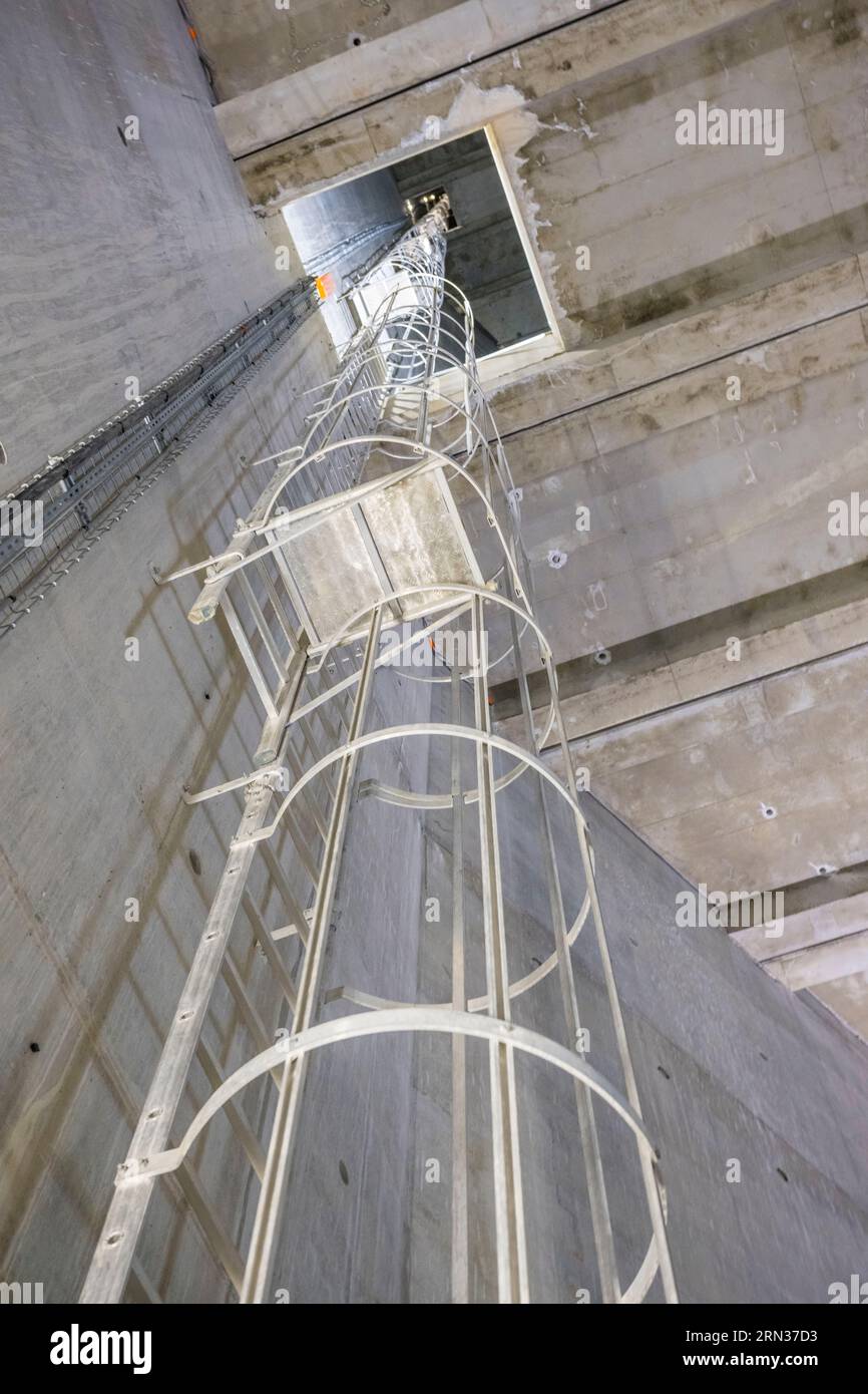 Francia, Aveyron, parco naturale regionale Grands Causses, Millau, viadotto Millau degli architetti Michel Virlogeux e Norman Foster, interno del ponte numero 2 Foto Stock