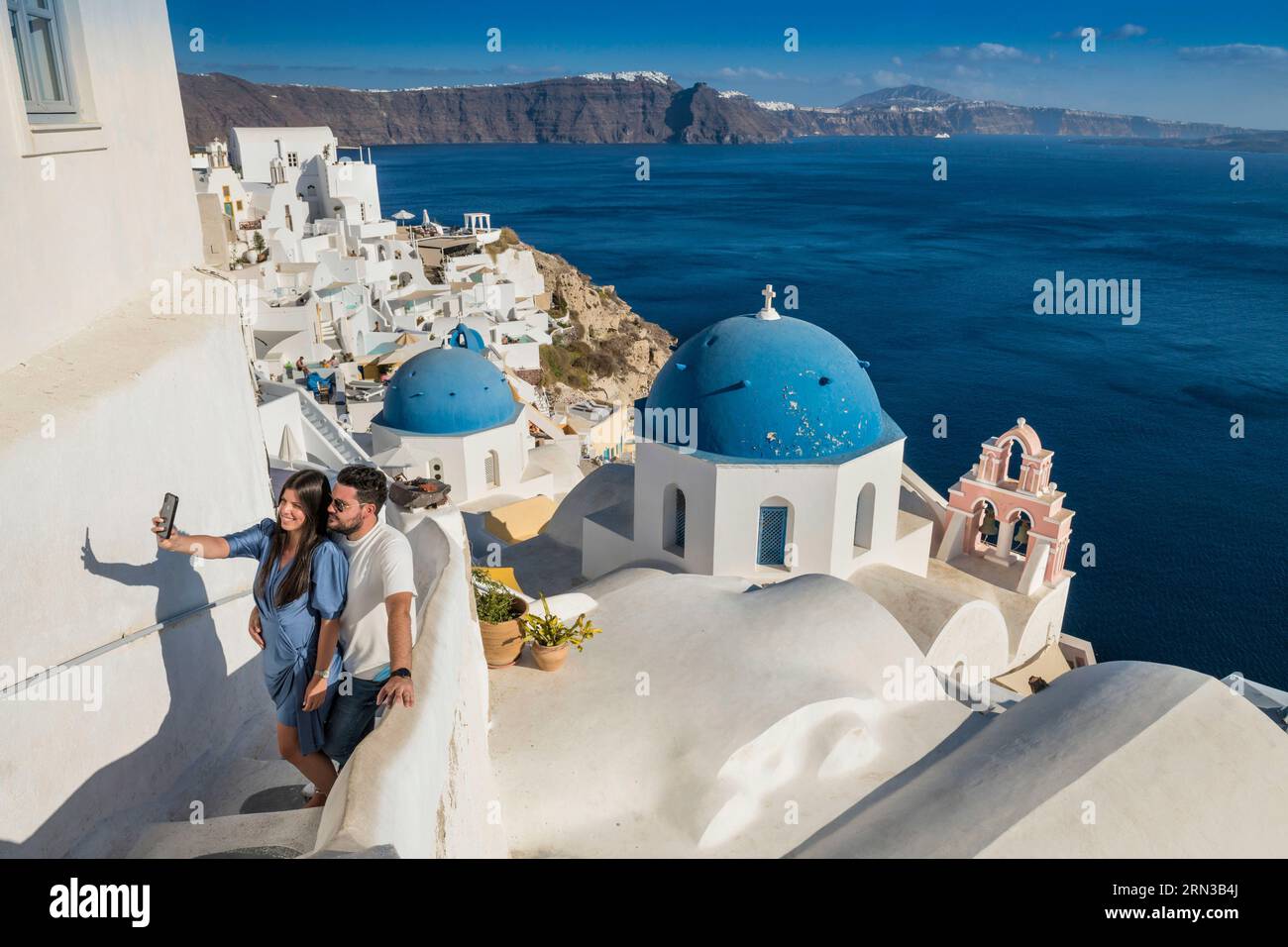 Grèce, arcipelago delle Cicladi, isola di Santorin, villaggio di Oia, tourits Foto Stock