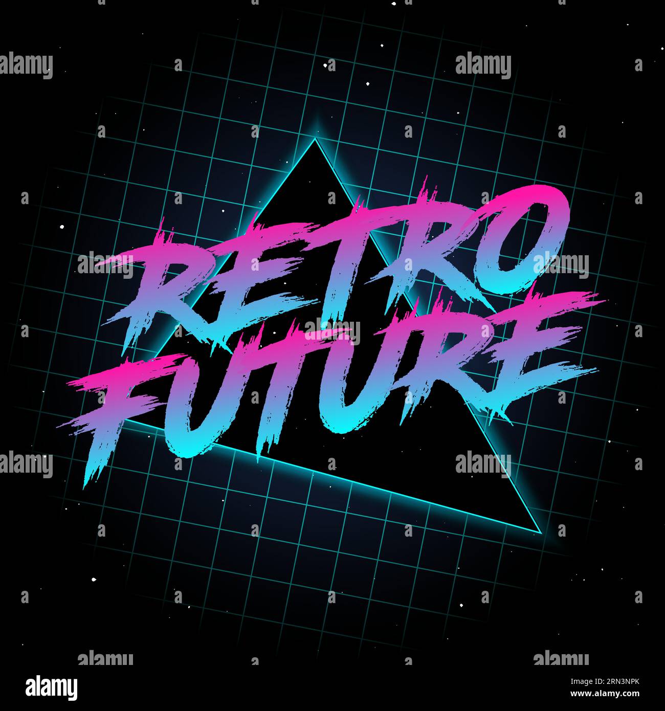 Retro Future Logo anni '80 stile Vector Art Grafica vintage Old School. immagine astratta di 90 sec. Design alla moda con griglia. Sfondo per banner, volantino Illustrazione Vettoriale