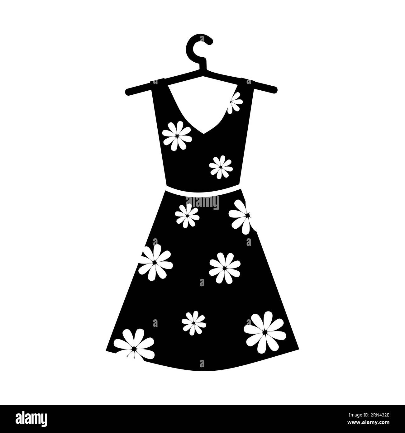 Silhouette nera dell'abito estivo da donna con decorazioni floreali Illustrazione Vettoriale