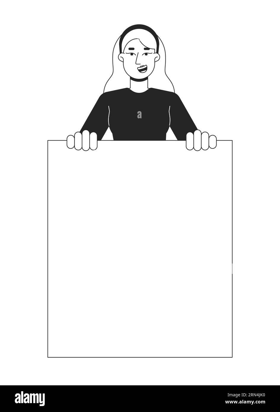 Allegro personaggio vettoriale caucasico con linea piatta, nero e bianco Illustrazione Vettoriale