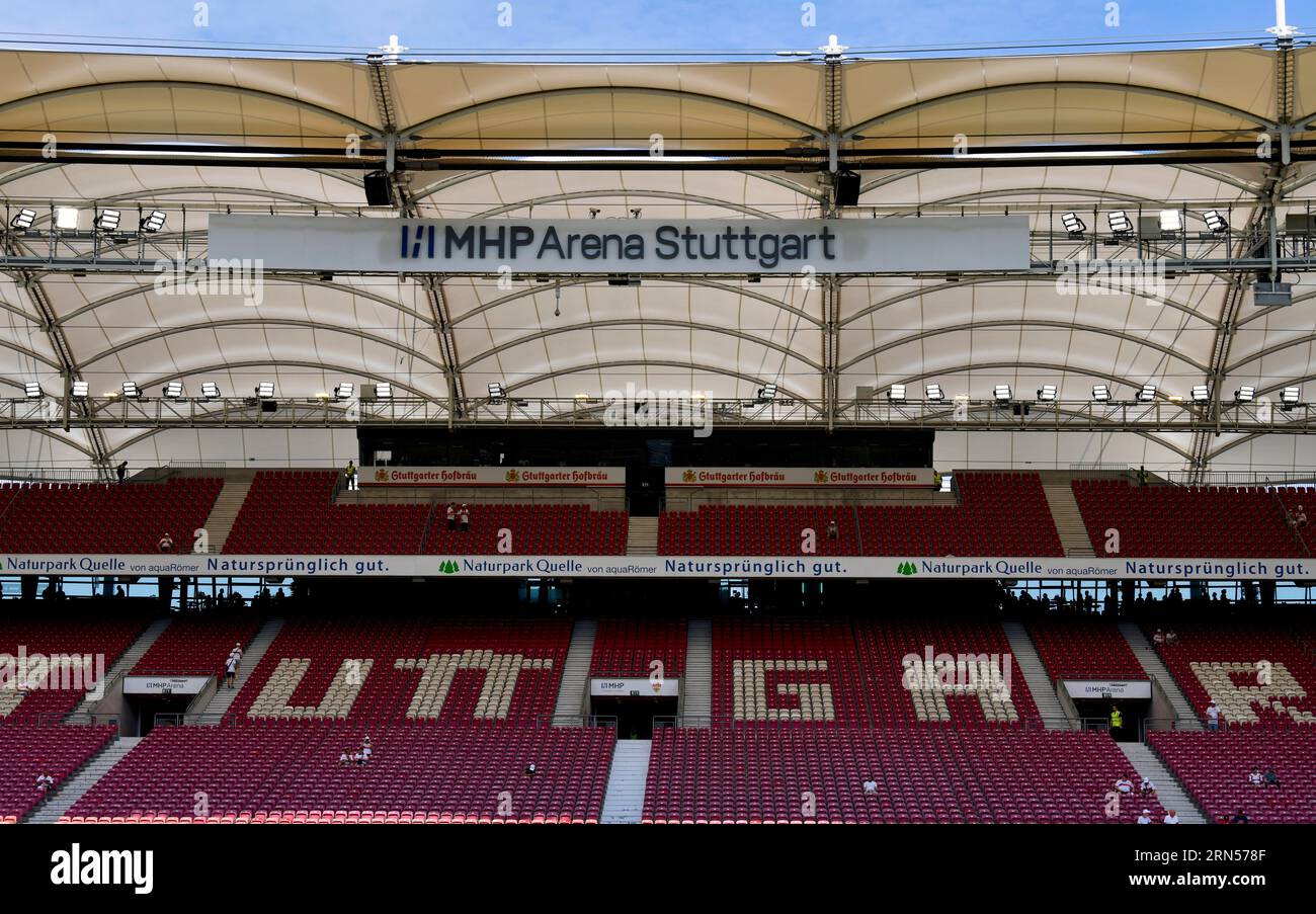 Nuovo logo della MHPArena, Stoccarda, Baden-Wuerttemberg, Germania Foto Stock