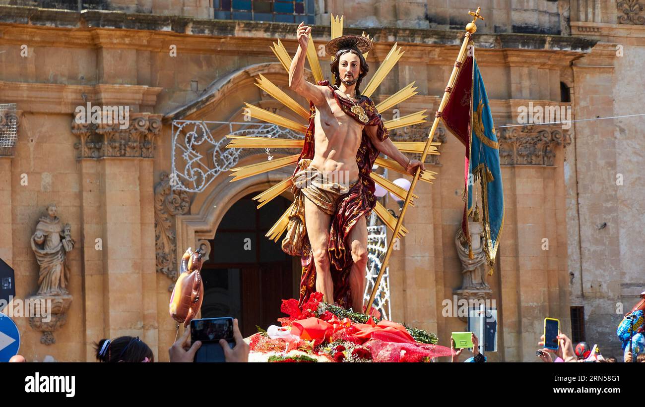 Statua del Cristo Risorto, Cristo Risorto, Scigli, città barocca, angolo barocco, sud-est, Sicilia, Italia Foto Stock