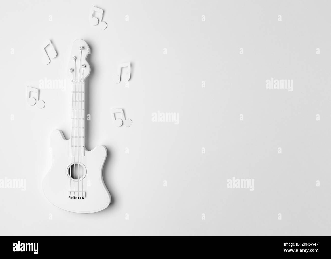 Vista dall'alto disposizione della chitarra bianca con spazio per la copia Foto Stock
