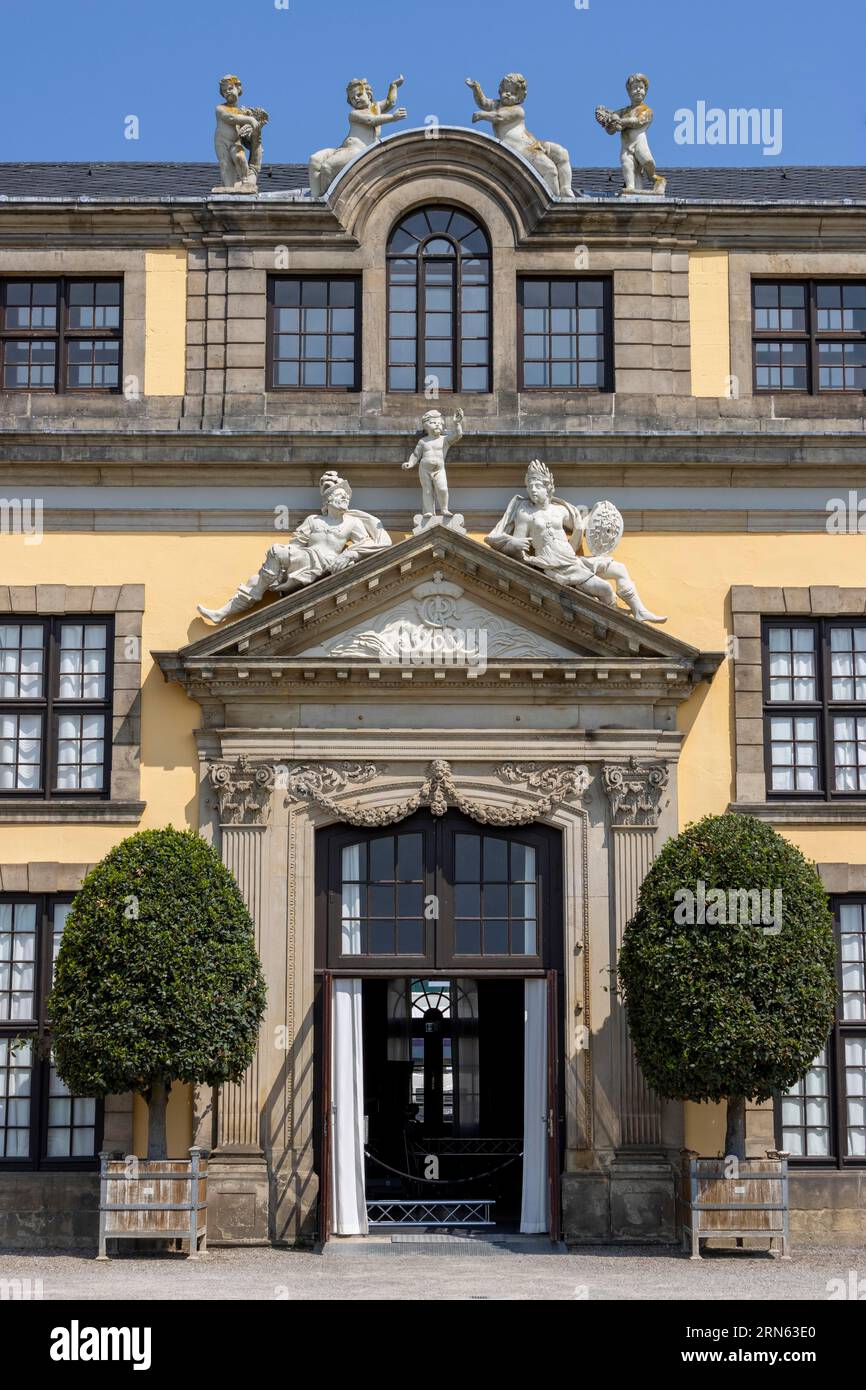 Dettaglio dell'edificio della Herrenhausen Gallery nel palazzo e giardini di Herrenhausen, giardini barocchi disposti per ordine dell'elettrice Sophie dal 1696 al Foto Stock