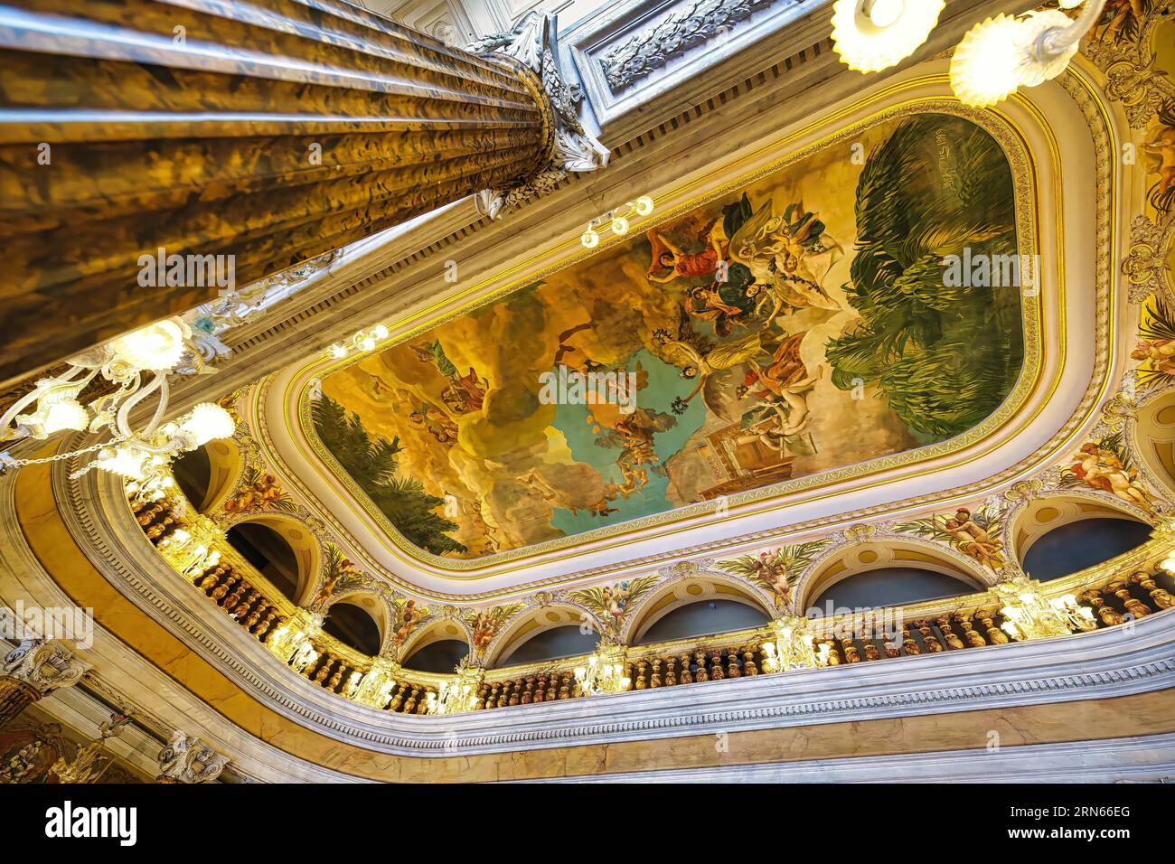 Belle Epoque Amazon Theatre, Noble Hall affreschi, Manaus, Amazonia State, Brasile Foto Stock