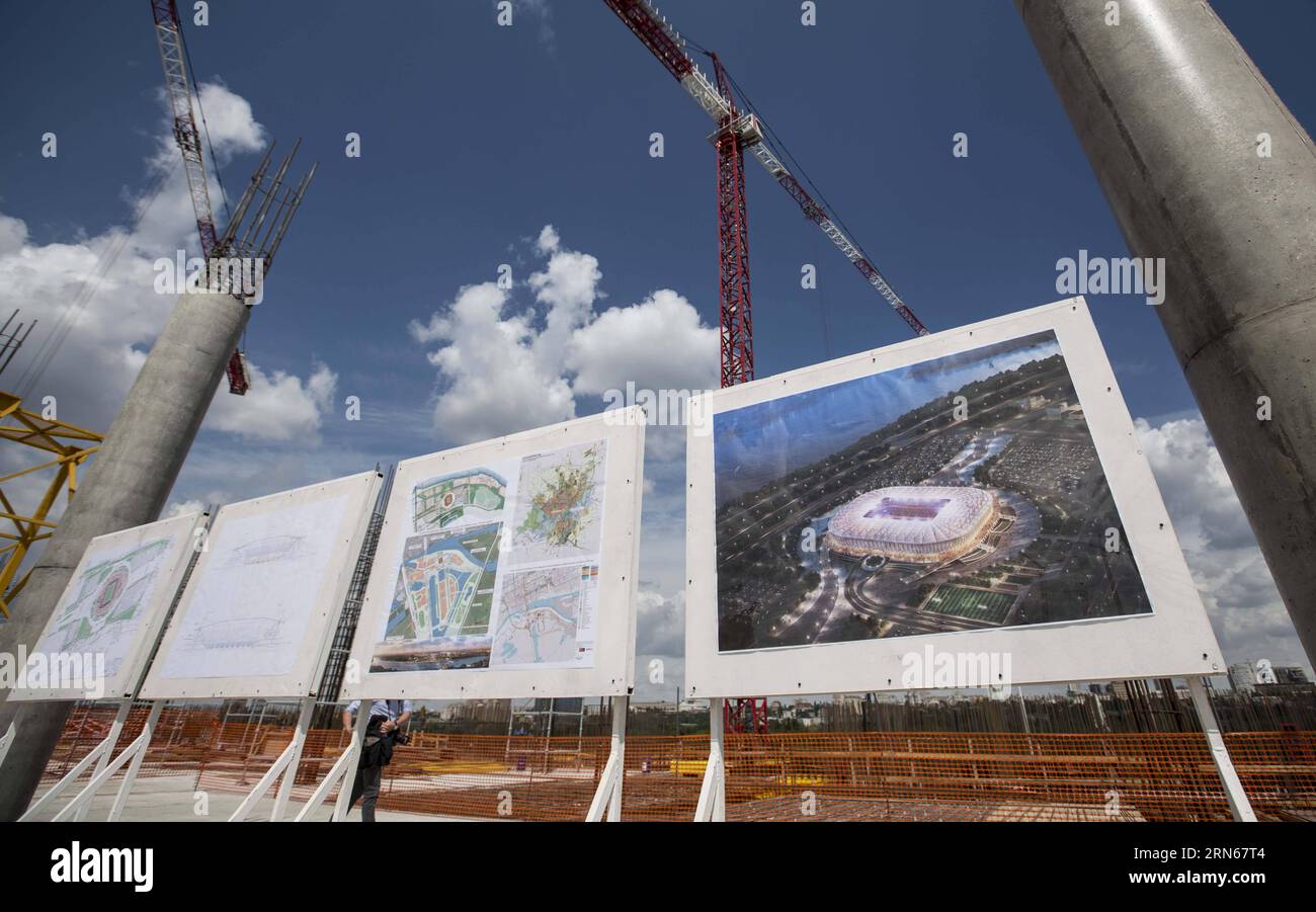 La foto scattata il 14 luglio 2015 mostra il cantiere della Rostov Arena a Rostov-sul-Don, in Russia. La Russia ospiterà il torneo di calcio della Coppa del mondo FIFA nel 2018. ) (SP)RUSSIA-ROSTOV-COPPA DEL MONDO FIFA-COSTRUZIONE LixMing PUBLICATIONxNOTxINxCHN foto scattata IL 14 luglio 2015 mostra il cantiere della Rostov Arena a Rostov SUL Don Russia la Russia ospiterà il torneo di calcio della Coppa del mondo FIFA 2018 SP Russia Rostov Coppa del mondo FIFA costruzione LixMing PUBLICATIONxINxCHN Foto Stock