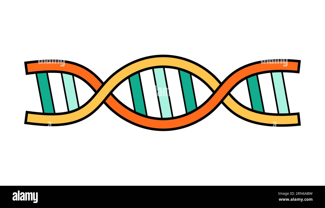 Icona dell'educazione al DNA della scuola di scienze. Cartoon di laboratorio di chimica e fisica simbolo della tecnologia genetica. Catena a struttura molecolare brillante e audace. Vettore Illustrazione Vettoriale
