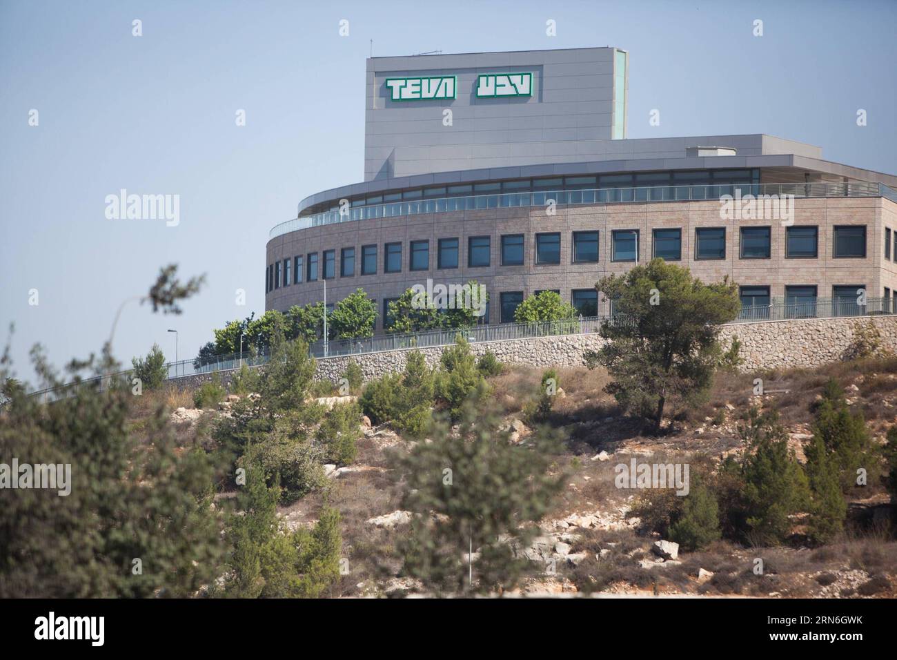 La foto del file scattata l'11 ottobre 2013 mostra una visione generale dell'azienda farmaceutica israeliana Teva Pharmaceutical Industries a Gerusalemme. La farmacia israeliana Teva, la più grande del suo genere al mondo, ha annunciato il 27 luglio 2015 di aver firmato un accordo per acquisire l'unità generica della società farmaceutica irlandese Allergan per 40,5 miliardi di dollari. ) ISRAEL-TEVA-IRELAND-ALLERGAN-GENERIC DRUG UNIT-BUYING JINI PUBLICATIONXNOTXINXCHN Foto Stock