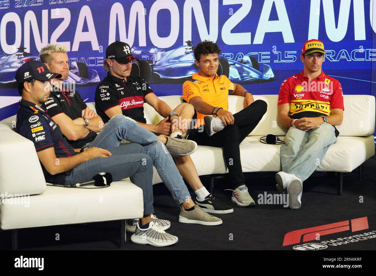 Monza, Italia. 31 agosto 2023. Charles Leclerc, Lando Norris, durante la Formula 1 Pirelli GP d'Italia. Crediti: Alessio Morgese/Alessio Morgese/e-Mage/Alamy live news Foto Stock