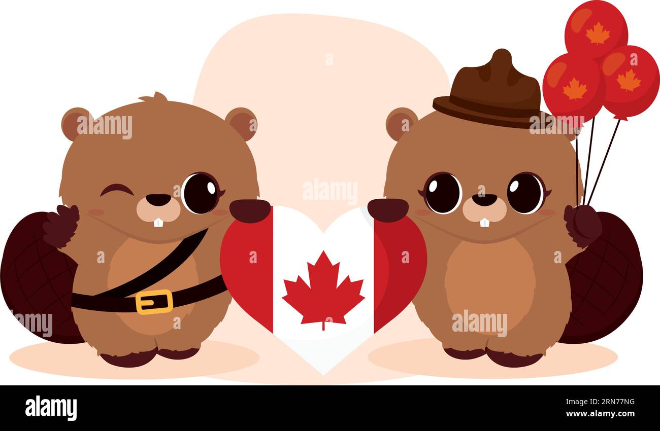 Simpatici personaggi castori con uniformi forestali Vector Illustrazione Vettoriale