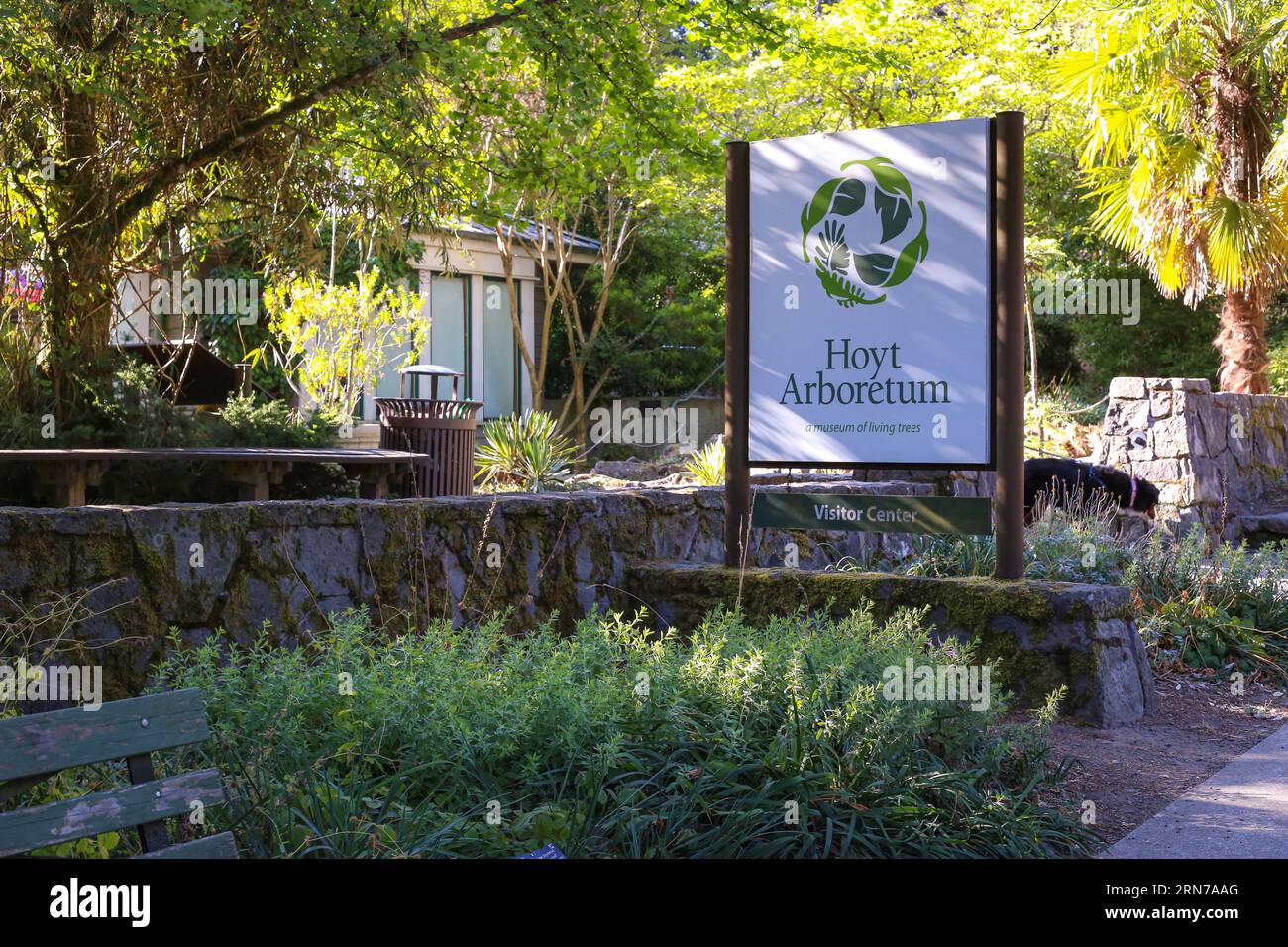 Cartello di fronte all'Hoyt Arboretum nel Washington Park situato a Portland, Oregon Foto Stock