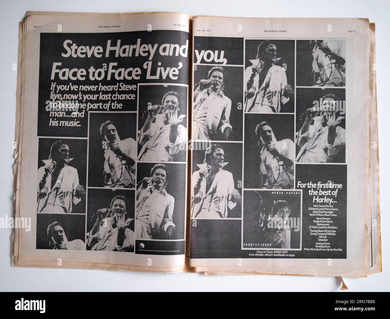 Spot degli anni '1970 per Steve Harley Live album nel NME Music Paper Foto Stock