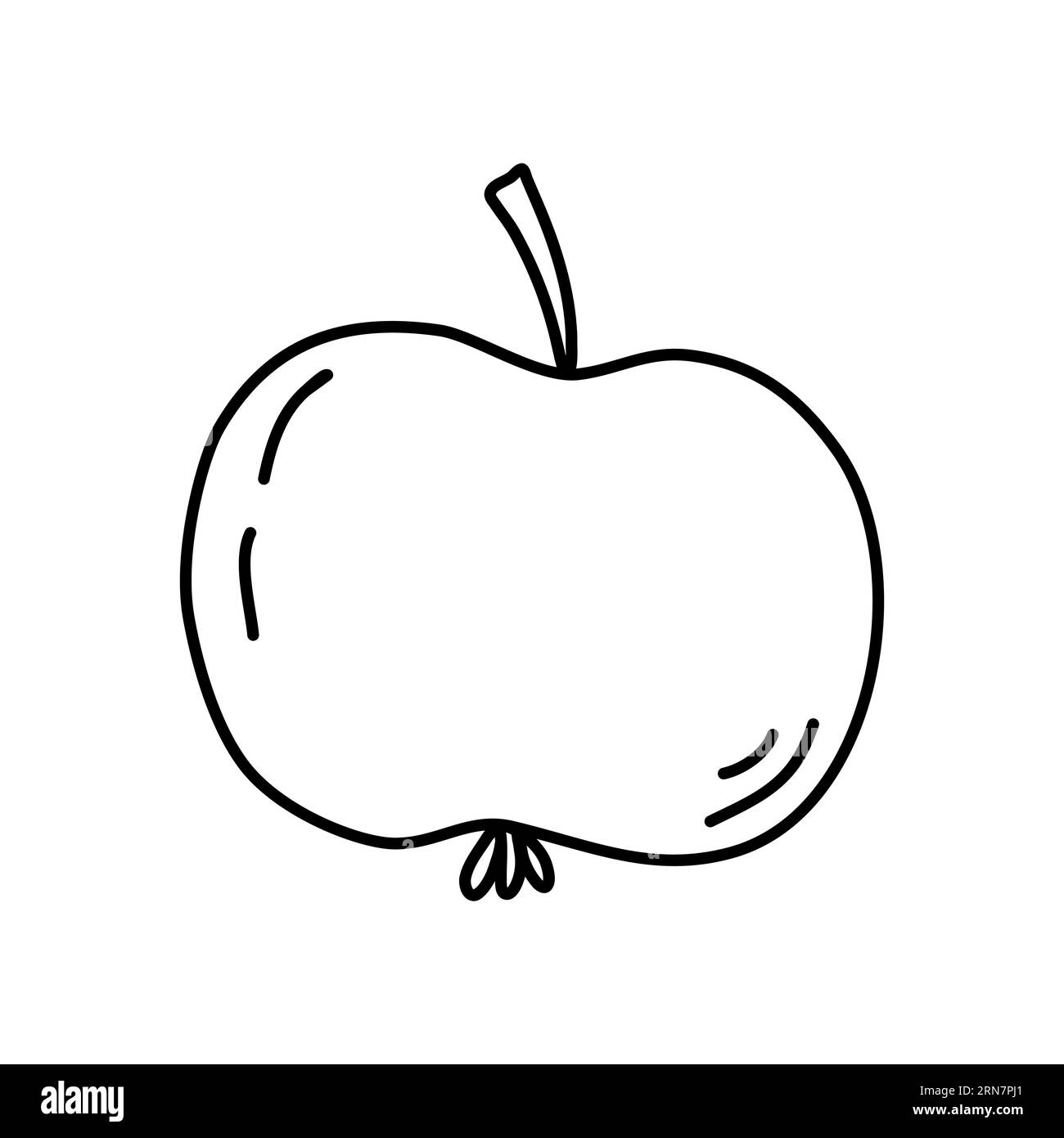 Semplice illustrazione vettoriale piatta in stile doodle con mela per libri da colorare per bambini Illustrazione Vettoriale