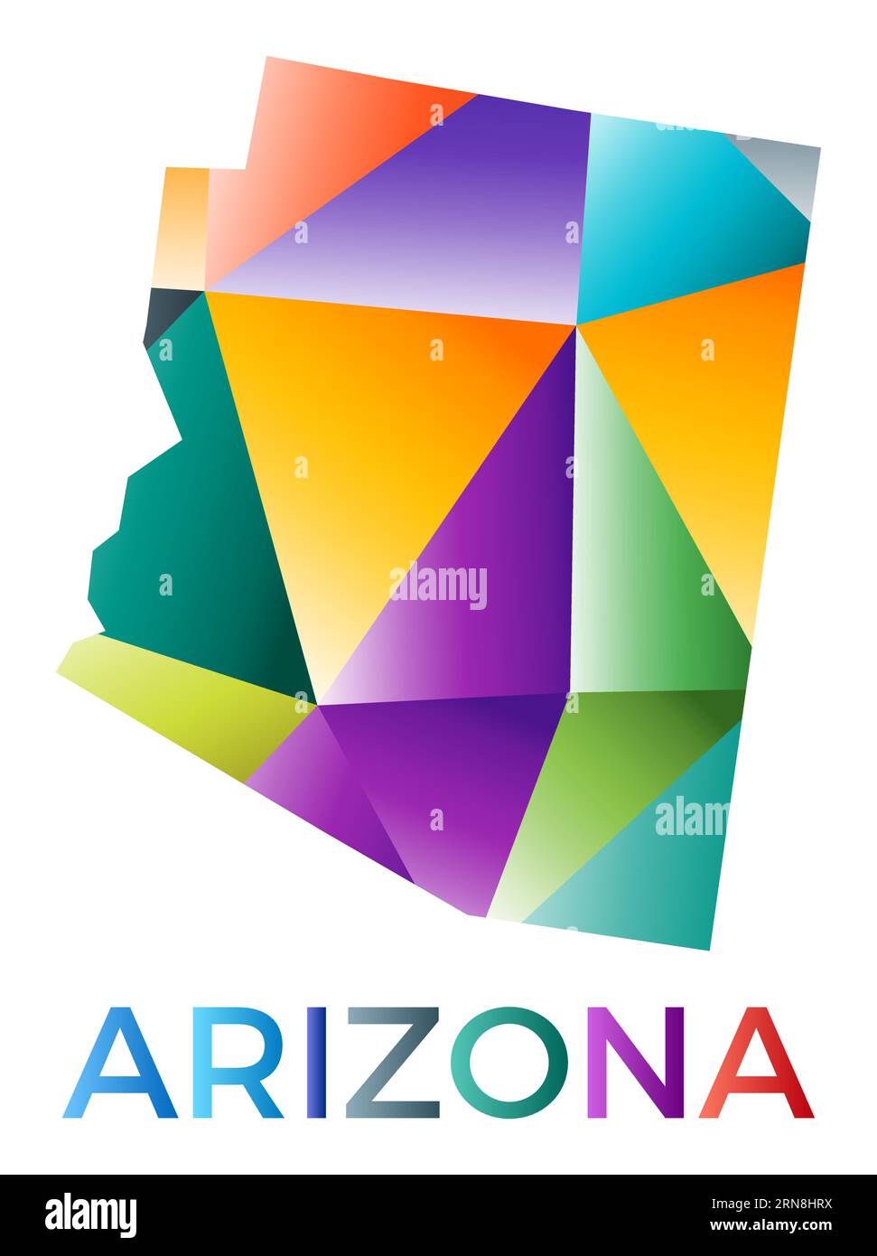 Forma Arizona dai colori vivaci. Logo Stati Uniti in stile geometrico multicolore. Design moderno e alla moda. Illustrazione vettoriale di tendenza. Illustrazione Vettoriale