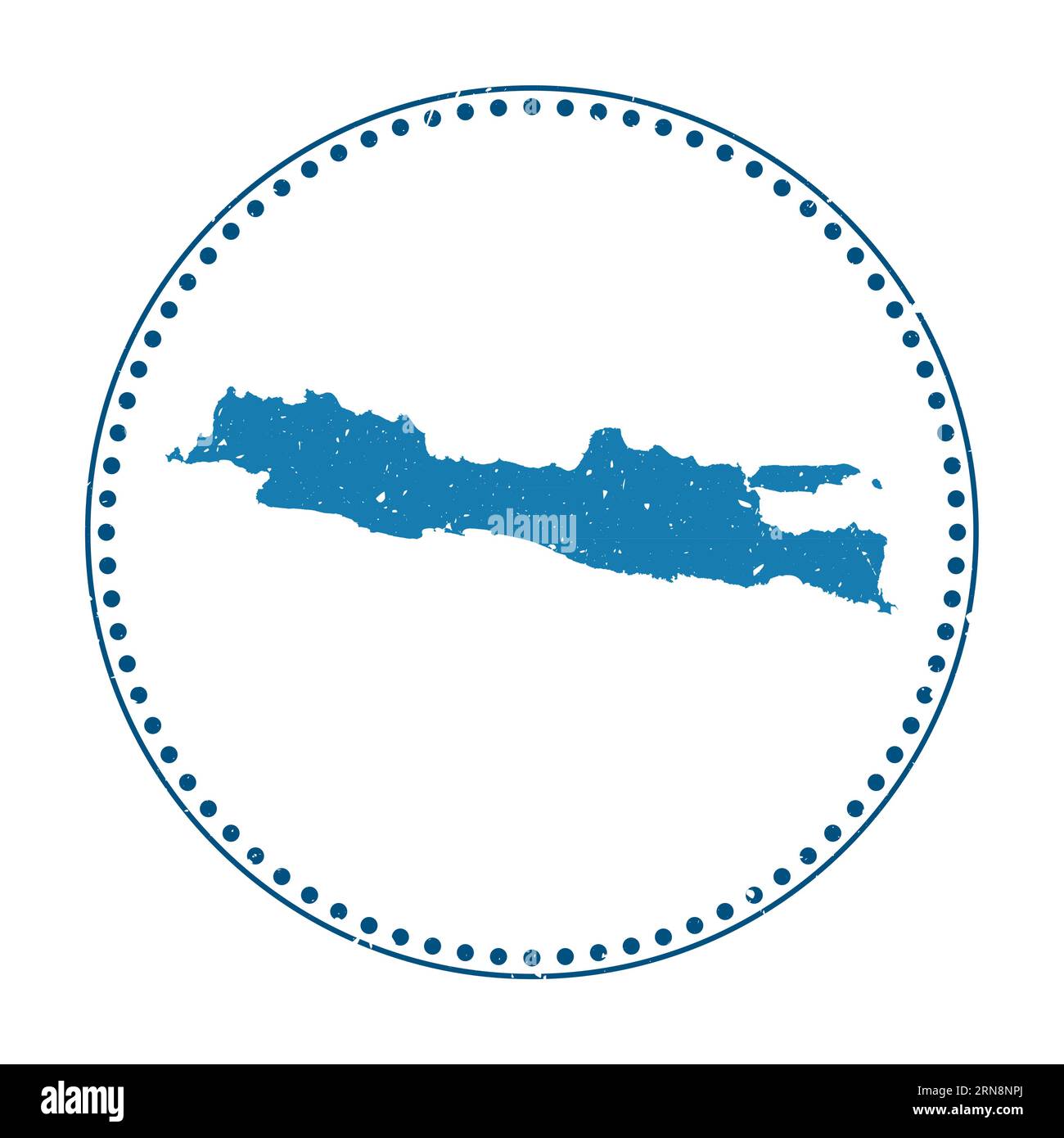 Adesivo Java. Timbro da viaggio con mappa dell'isola, illustrazione vettoriale. Può essere utilizzato come insegna, logotipo, etichetta, adesivo o badge di Java. Illustrazione Vettoriale