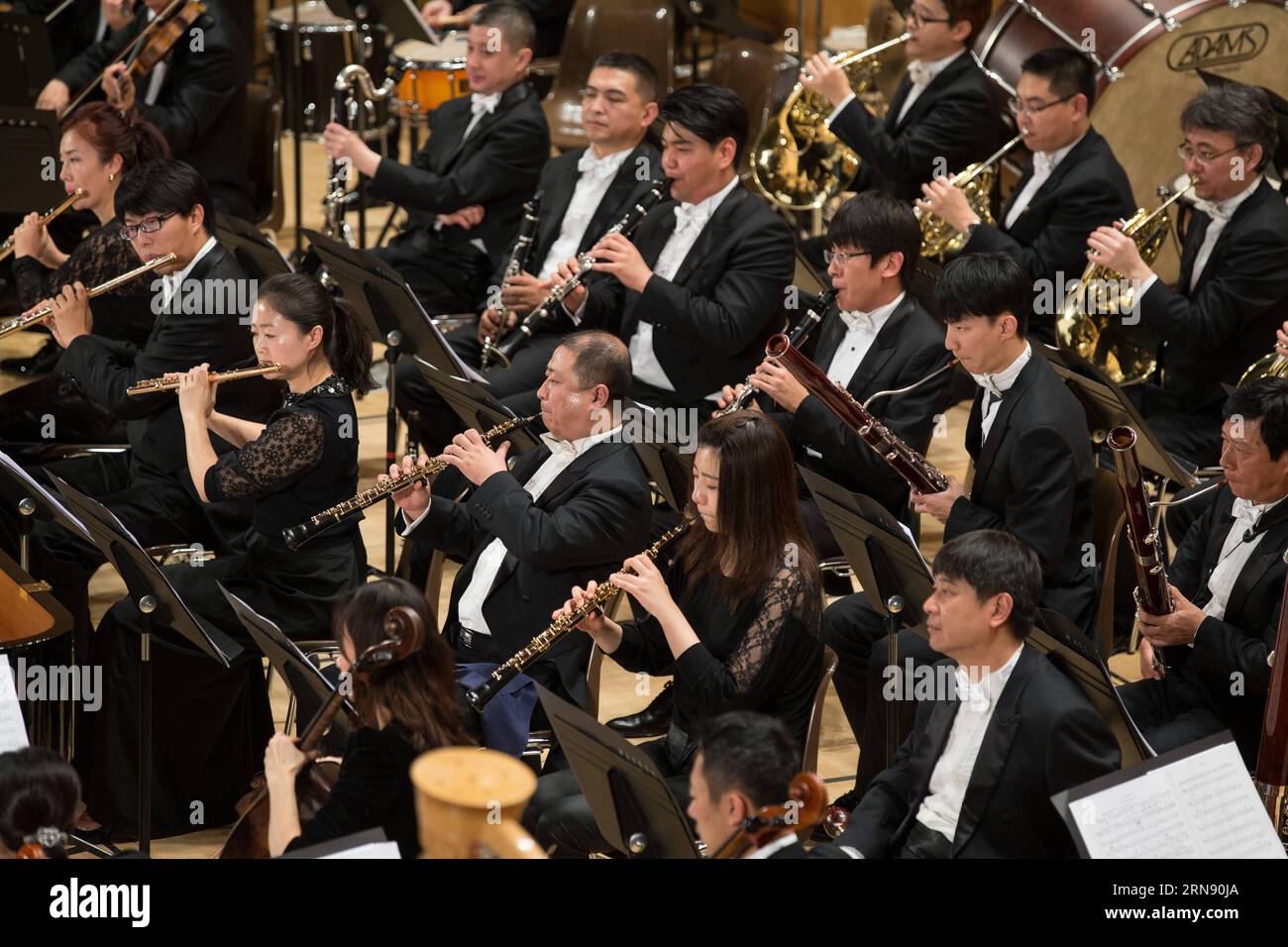 (151112) -- GINEVRA, 12 novembre 2015 -- i musicisti del National Ballet of China Symphony Orchestra presentano brani di musica classica di ciascuno dei membri permanenti del Consiglio di sicurezza delle Nazioni Unite al Palais des Nations di Ginevra, Svizzera, 12 novembre 2015. Un concerto congiunto a nome dei cinque membri permanenti del Consiglio di sicurezza delle Nazioni Unite si è tenuto giovedì a Ginevra per celebrare il 70° anniversario delle Nazioni Unite. ) SVIZZERA-GINEVRA-un-70 ° ANNIVERSARIO-CONCERTO XuxJinquan PUBLICATIONxNOTxINxCHN Vereinte Nationen: Konzert zum 70. Jahrestag Ginevra 12 novembre 2015 musicisti della N Foto Stock