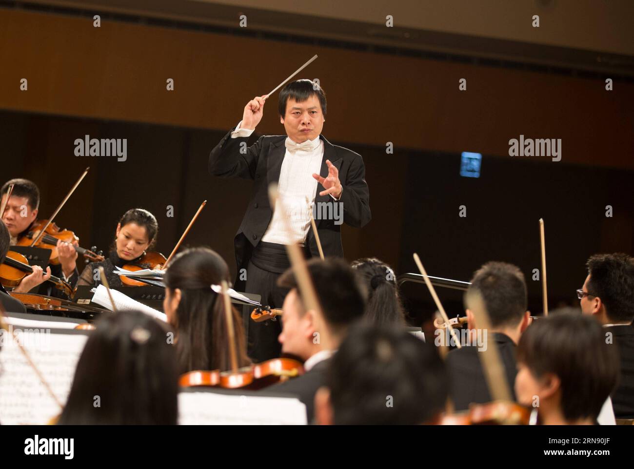 (151112) -- GINEVRA, 12 novembre 2015 -- i musicisti del National Ballet of China Symphony Orchestra presentano brani di musica classica di ciascuno dei membri permanenti del Consiglio di sicurezza delle Nazioni Unite al Palais des Nations di Ginevra, Svizzera, 12 novembre 2015. Un concerto congiunto a nome dei cinque membri permanenti del Consiglio di sicurezza delle Nazioni Unite si è tenuto giovedì a Ginevra per celebrare il 70° anniversario delle Nazioni Unite. ) SVIZZERA-GINEVRA-un-70 ° ANNIVERSARIO-CONCERTO XuxJinquan PUBLICATIONxNOTxINxCHN Vereinte Nationen: Konzert zum 70. Jahrestag Ginevra 12 novembre 2015 musicisti della N Foto Stock