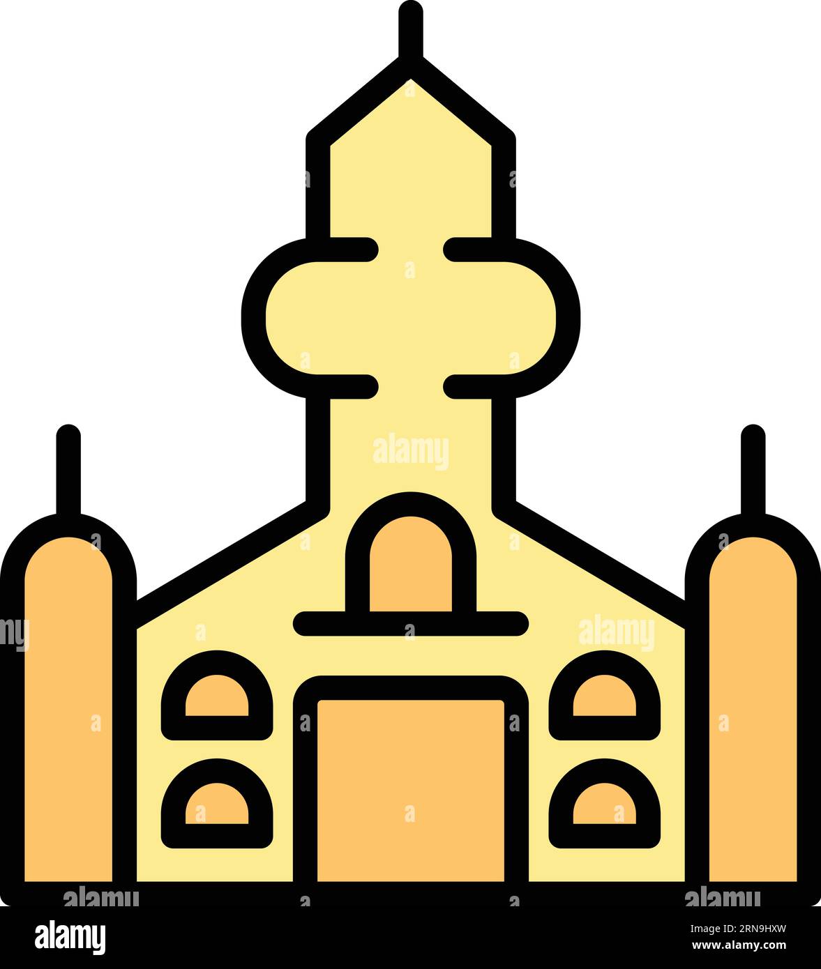Simbolo della chiesa slovacca, vettore di contorno. Mappa della Slovacchia. Stemma del castello di colore piatto Illustrazione Vettoriale