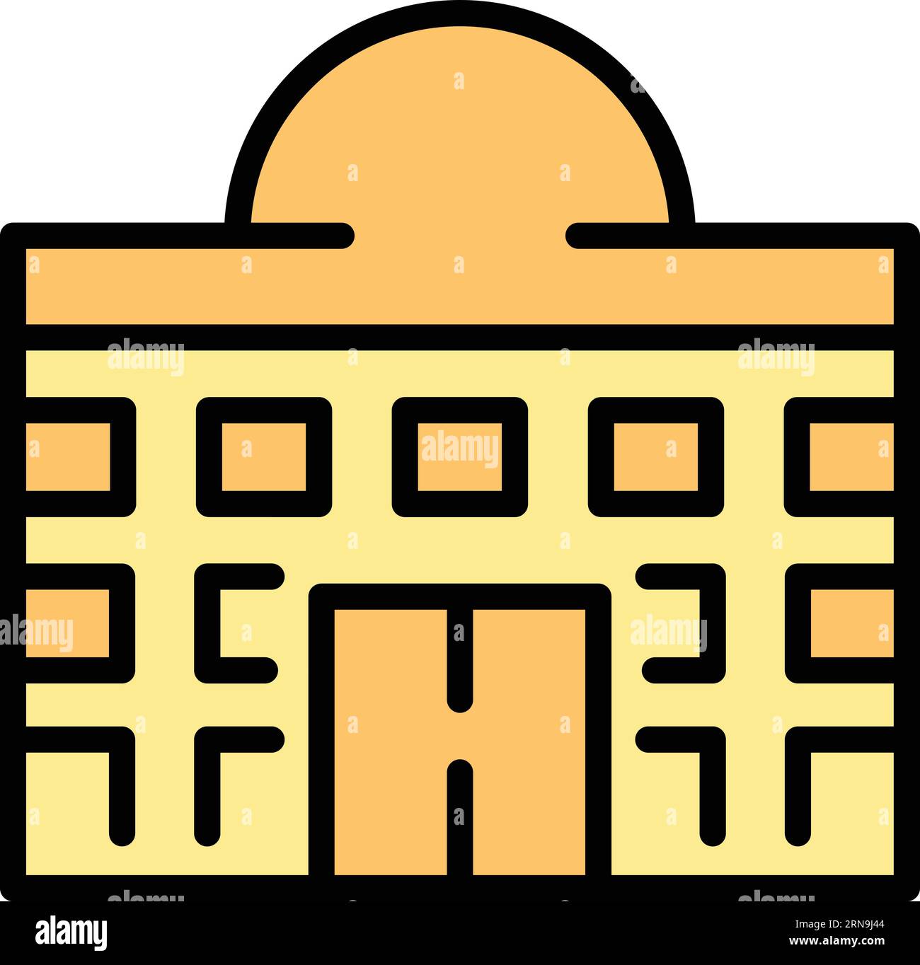 Icona edificio cittadino delinea vettore. Mappa della Slovacchia. Il turismo storico è di colore piatto Illustrazione Vettoriale